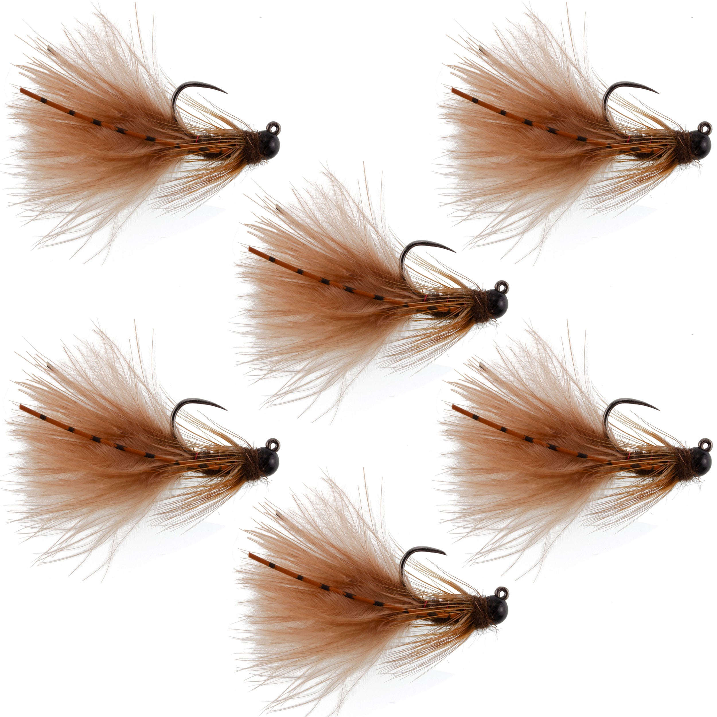 Tungsten Bead Tactical Brown Mini Bugger Czech Nymph Euro Nymphing Fly - 6 Flies Size 12