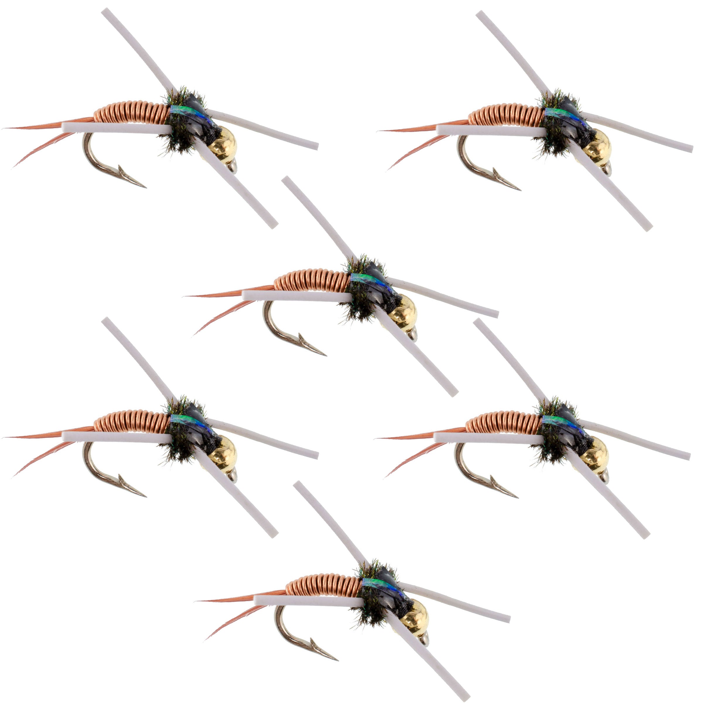 Tungsten Bead Head Rubber Legs Copper John Nymph Fly Fishing Flies - Set of 6 Flies Hook Size 14