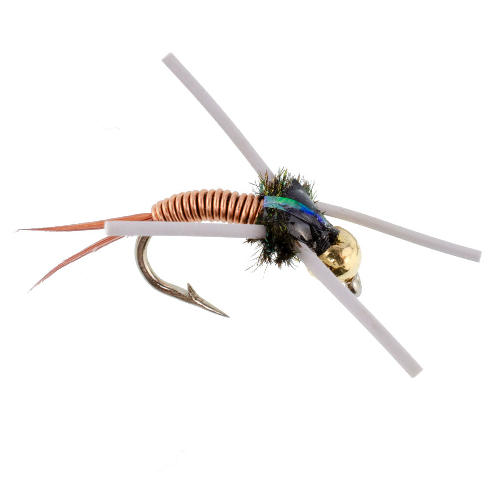 Tungsten Bead Head Rubber Legs Copper John Nymph Fly Fishing Flies - Set of 6 Flies Hook Size 16