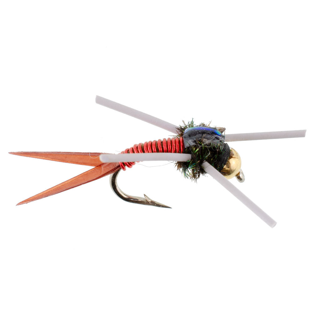Tungsten Bead Head Rubber Legs Red Copper John Nymph Fly Fishing Flies - Set of 6 Flies Hook Size 14