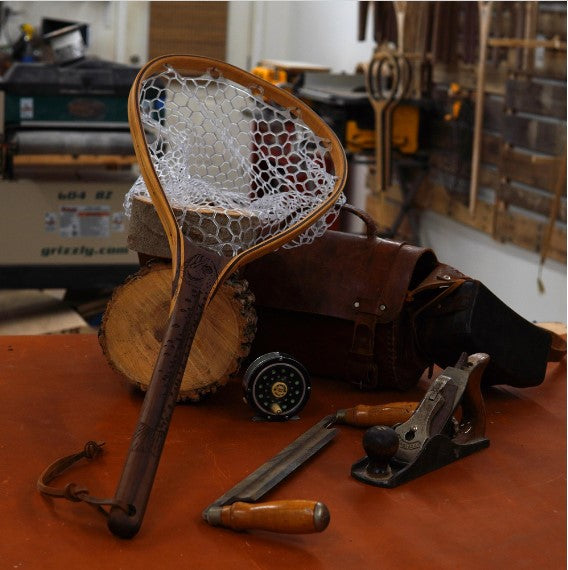 XL 18"x14" - Rainbow Trout Engraved - Natural Fly Fishing Traditional Landing Net - Handcrafted & Made in USA