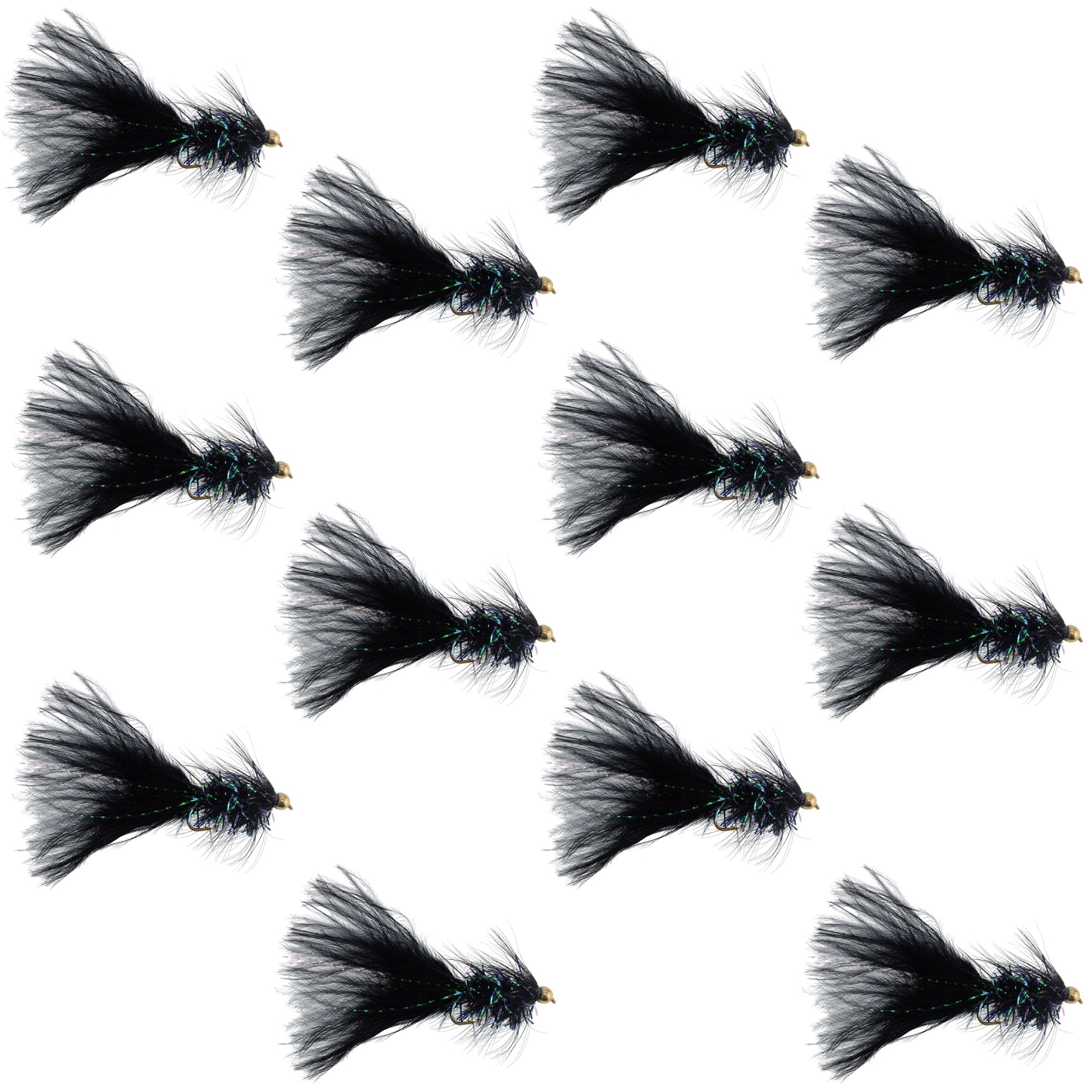 Black Bead Head Crystal Woolly Bugger Classic Streamer Flies - 12 Flies - Hook Size 4