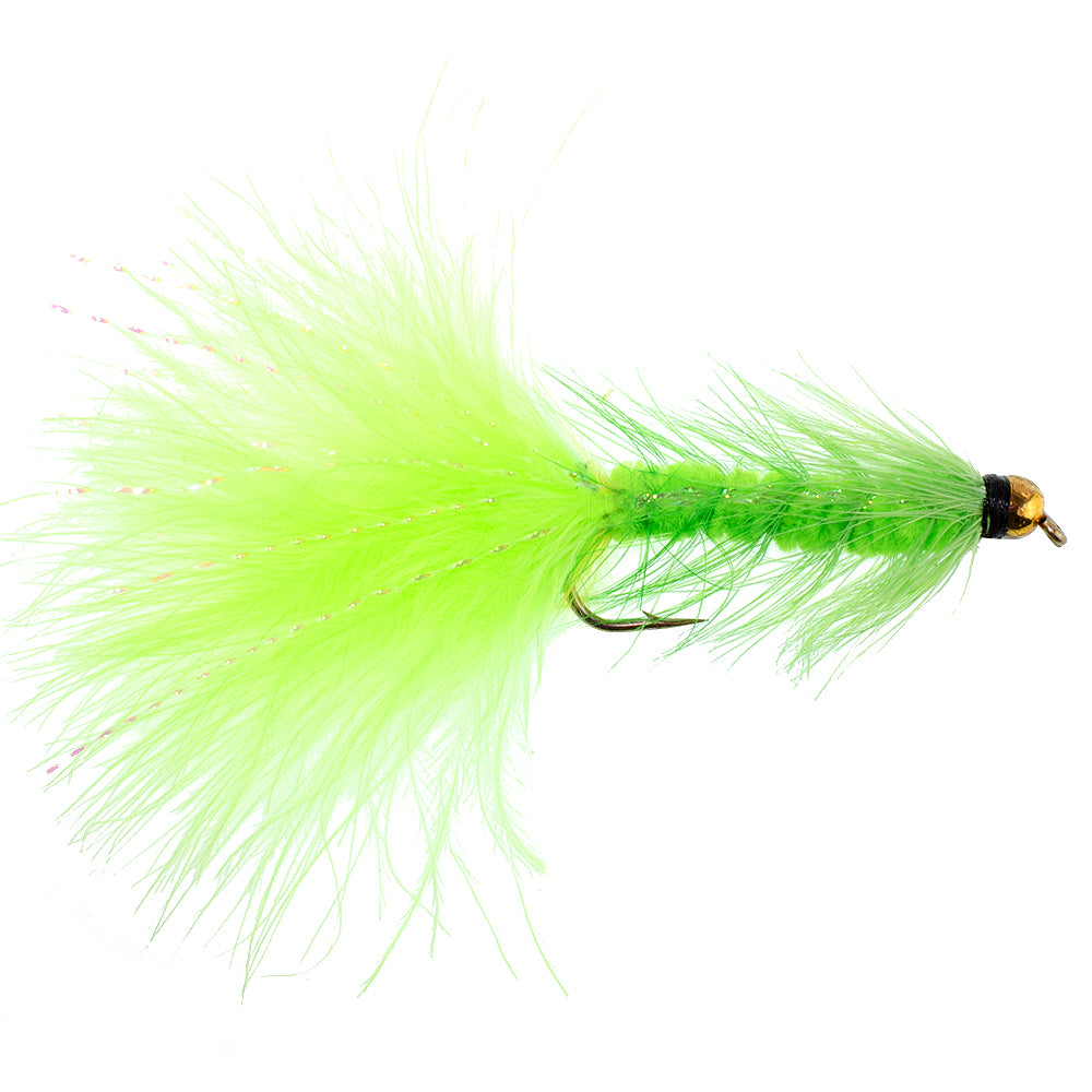 Chartreuse Bead Head Crystal Woolly Bugger Classic Streamer Flies - Set of 6 Trout Fly Fishing Flies - Hook Size 8