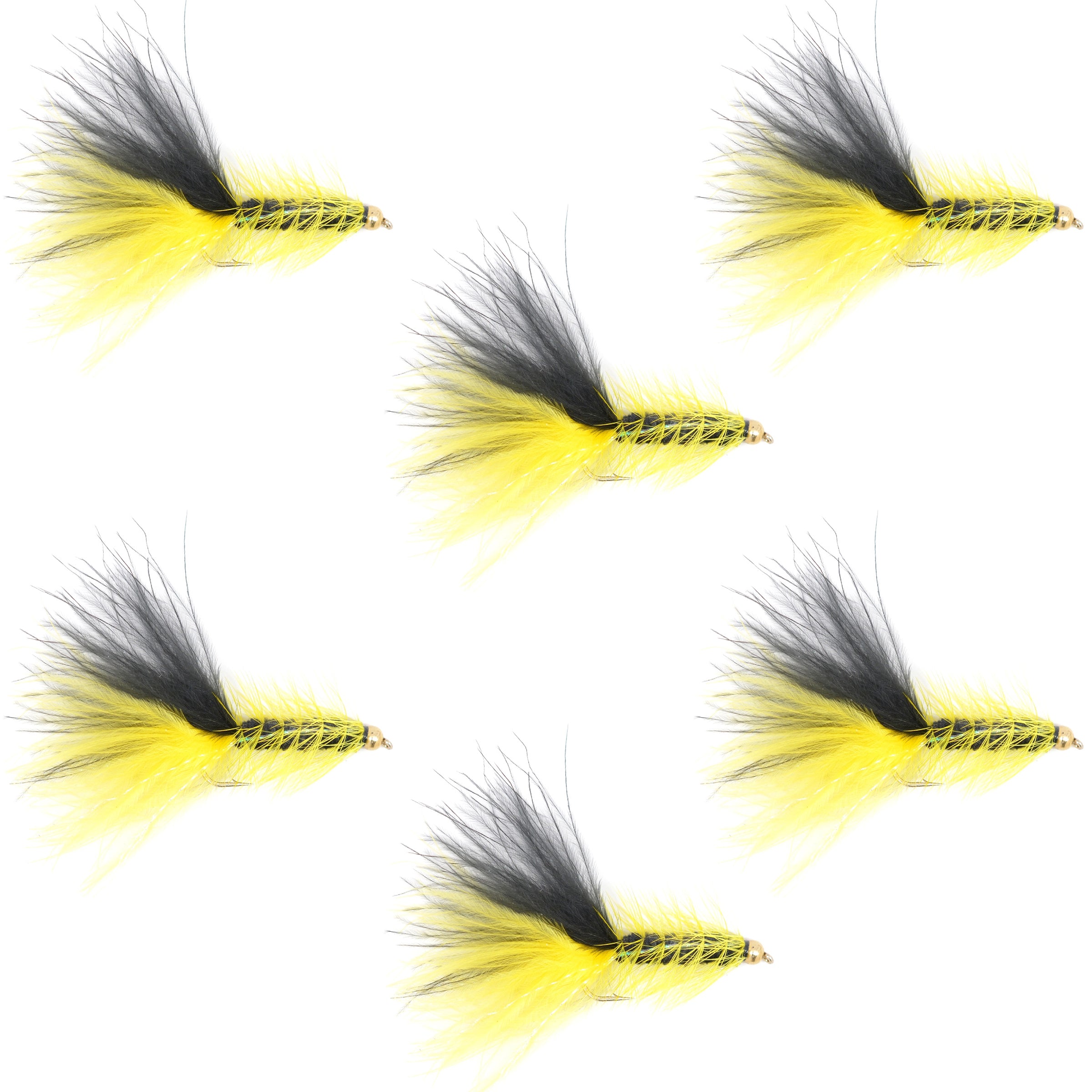 Moscas serpentinas clásicas con cabeza de cuentas de cristal, color amarillo y negro, juego de 6 moscas para pesca con mosca de trucha, tamaño de anzuelo 4