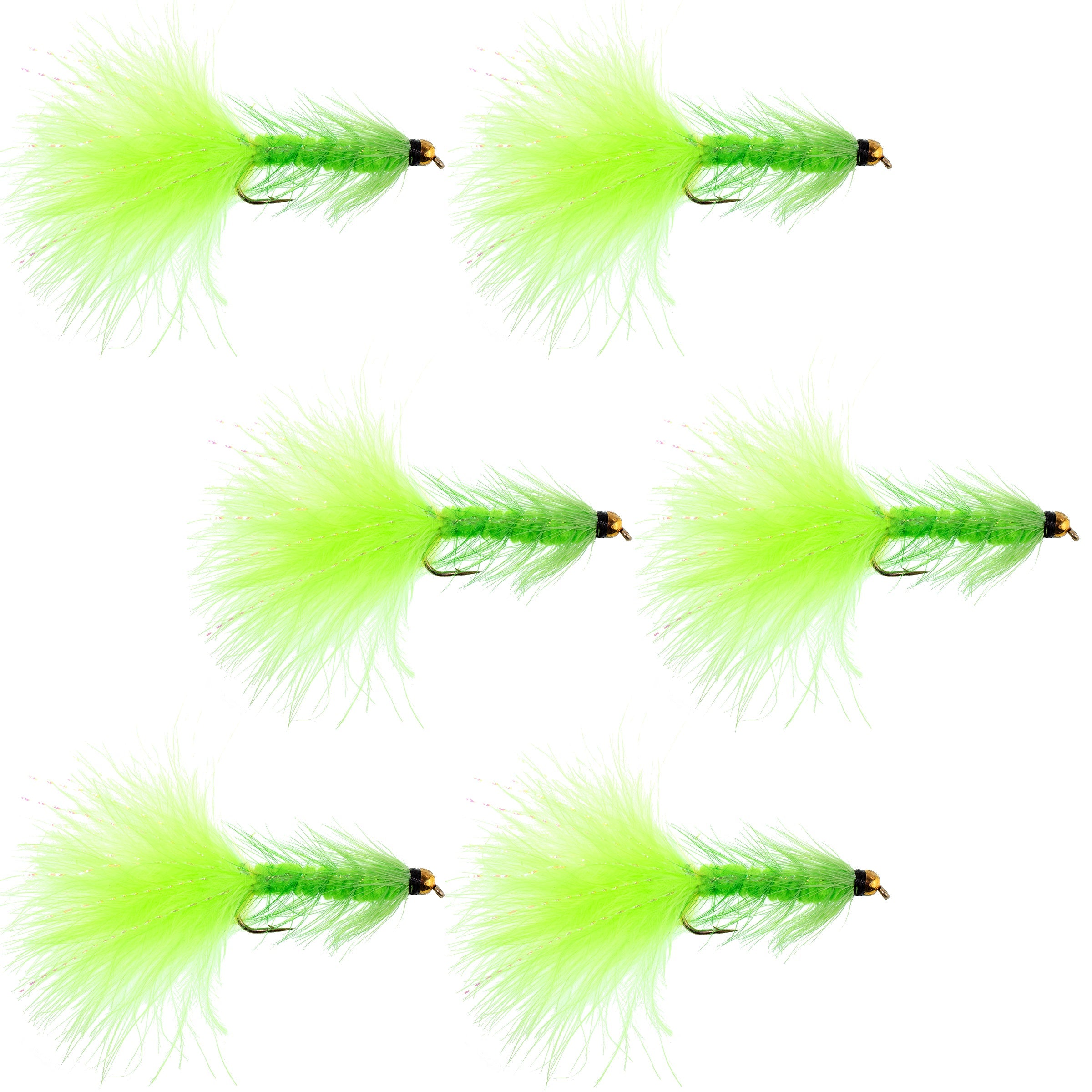 Chartreuse Bead Head Crystal Woolly Bugger Classic Streamer Flies - Set of 6 Trout Fly Fishing Flies - Hook Size 4