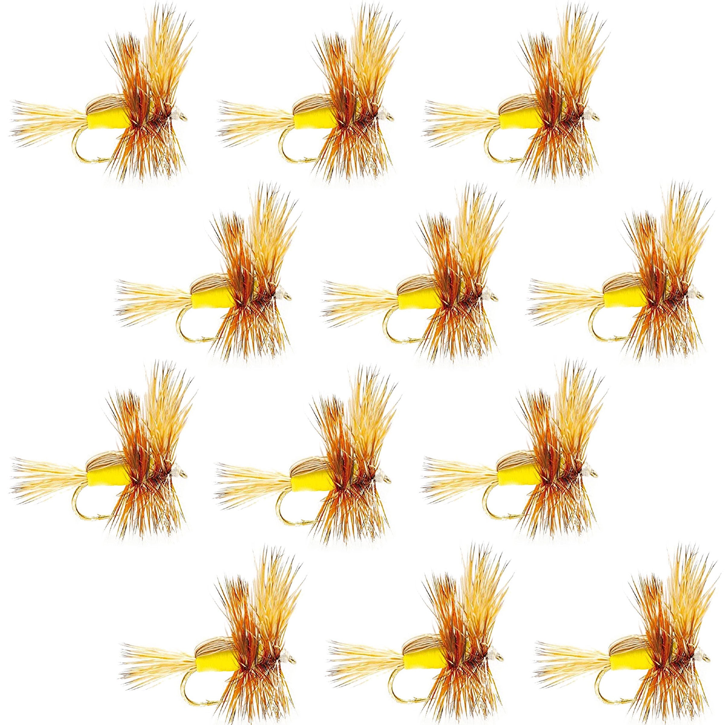 Barbless Yellow Humpy Classic Hair Wing Dry Fly - 1 Dozen Flies Hook Size 16