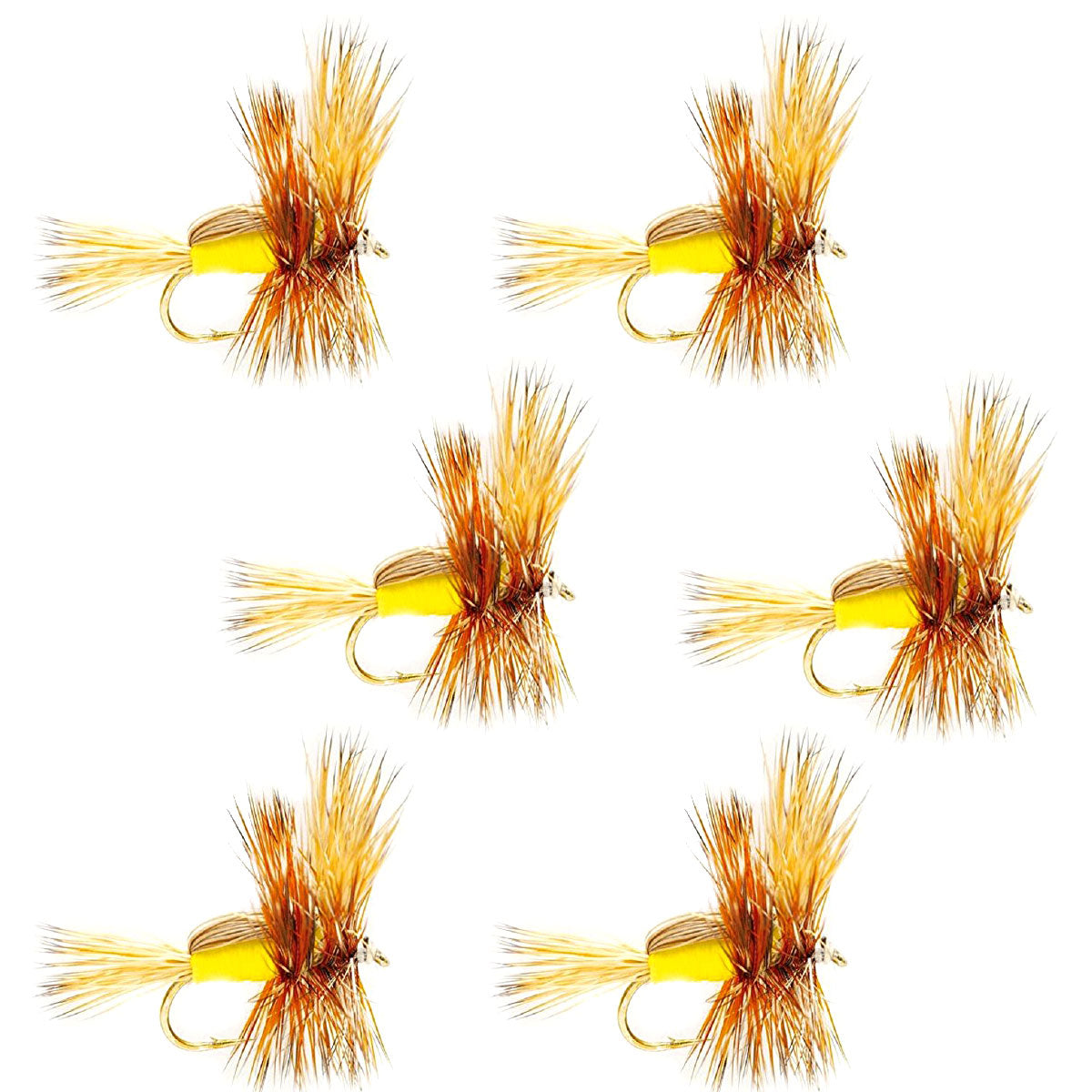 Yellow Humpy Classic Hair Wing Dry Fly - 6 Flies Hook Size 10