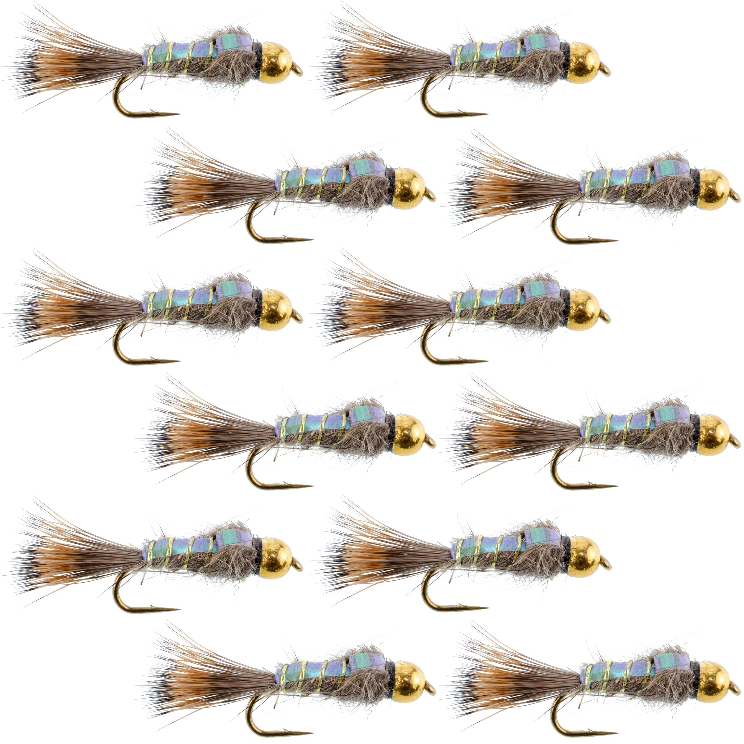 Flashback Gold Ribbed Hare's Ear Trout Fly 1 Dozen Nymph Wet Flies Size 18