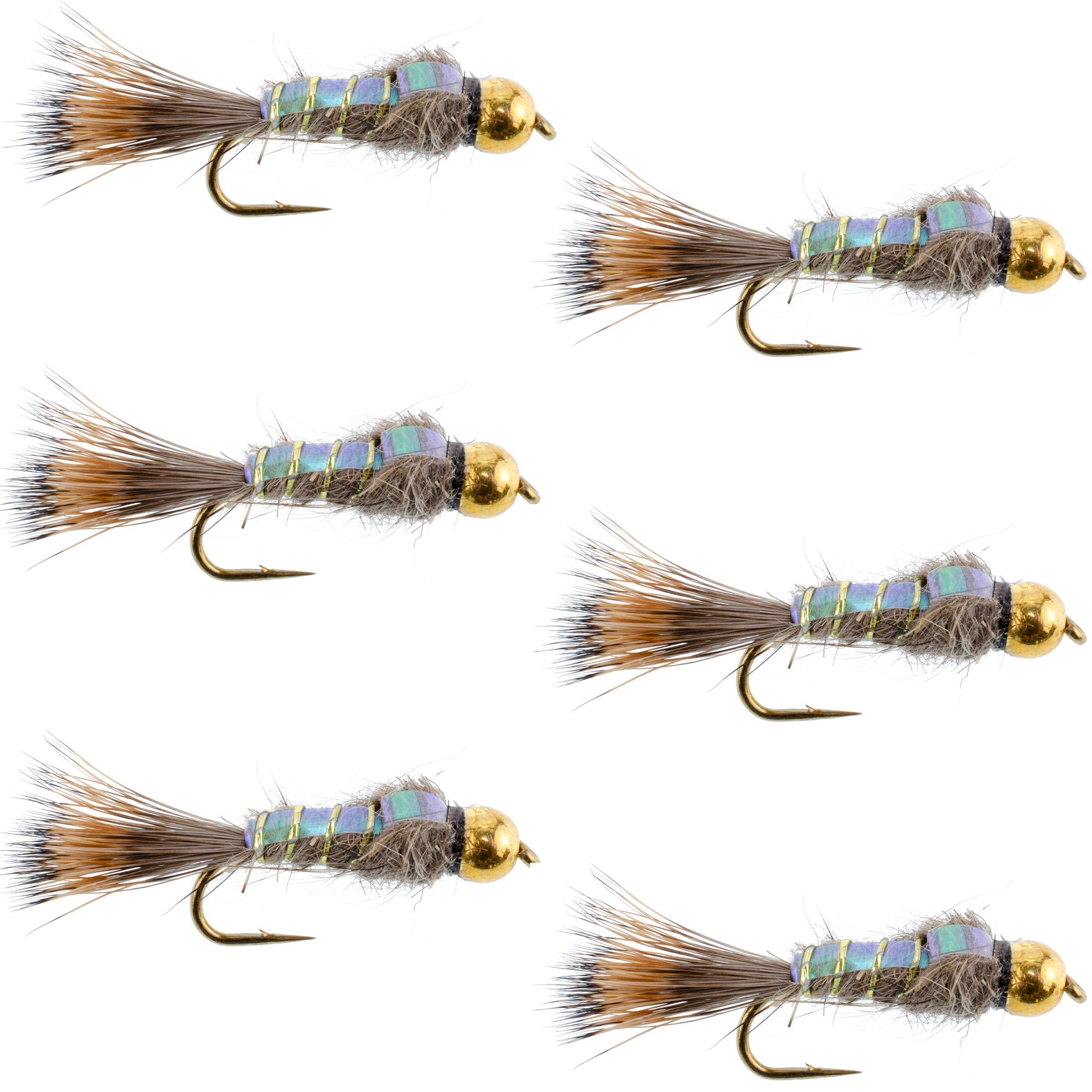 Tungsten Bead Head Nymph Fly Fishing Flies - Flashback Gold Ribbed Hare's Ear Trout Fly - Nymph Wet Fly - 6 Flies Hook Size 18