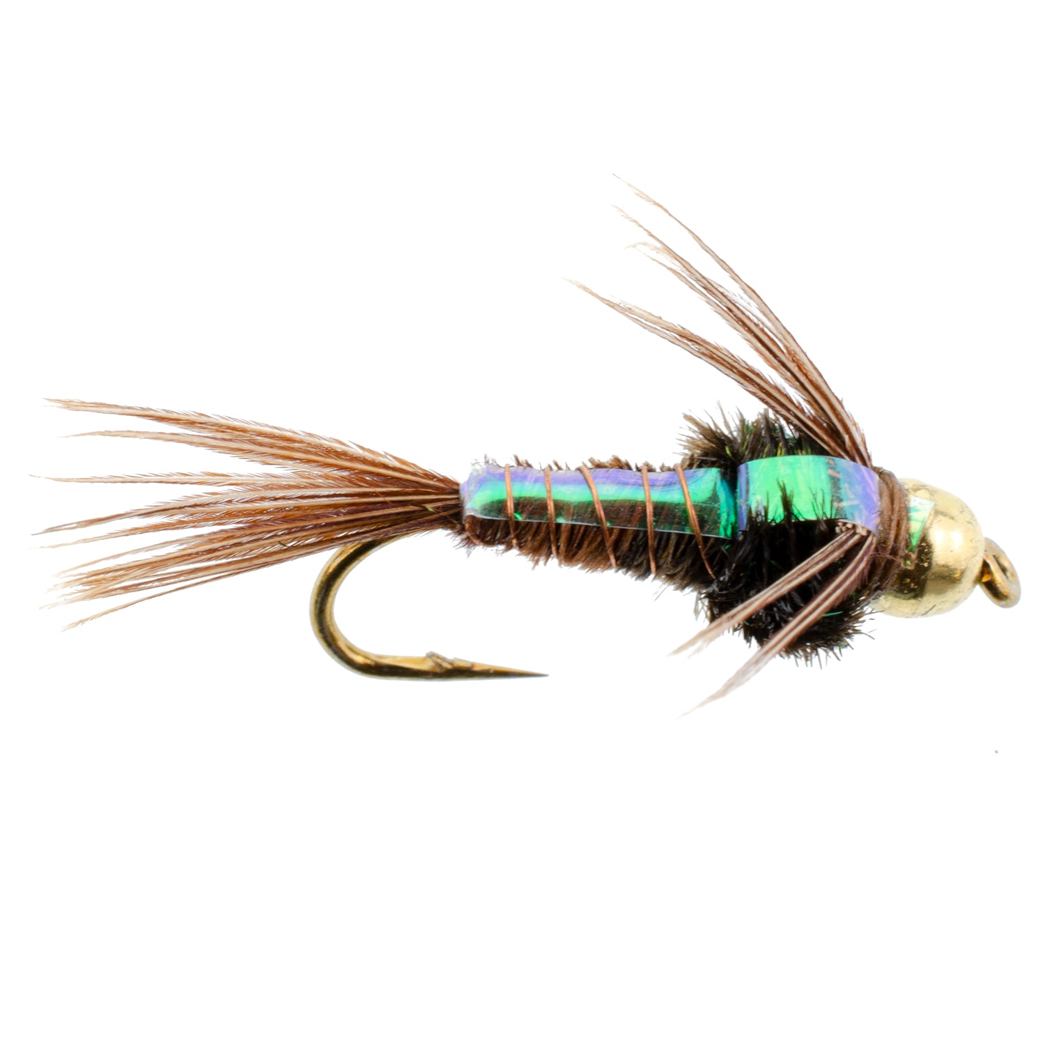 Bead Head Flash Back Pheasant Tail Nymph Fly Fishing Flies - 6 Flies Hook Size 12