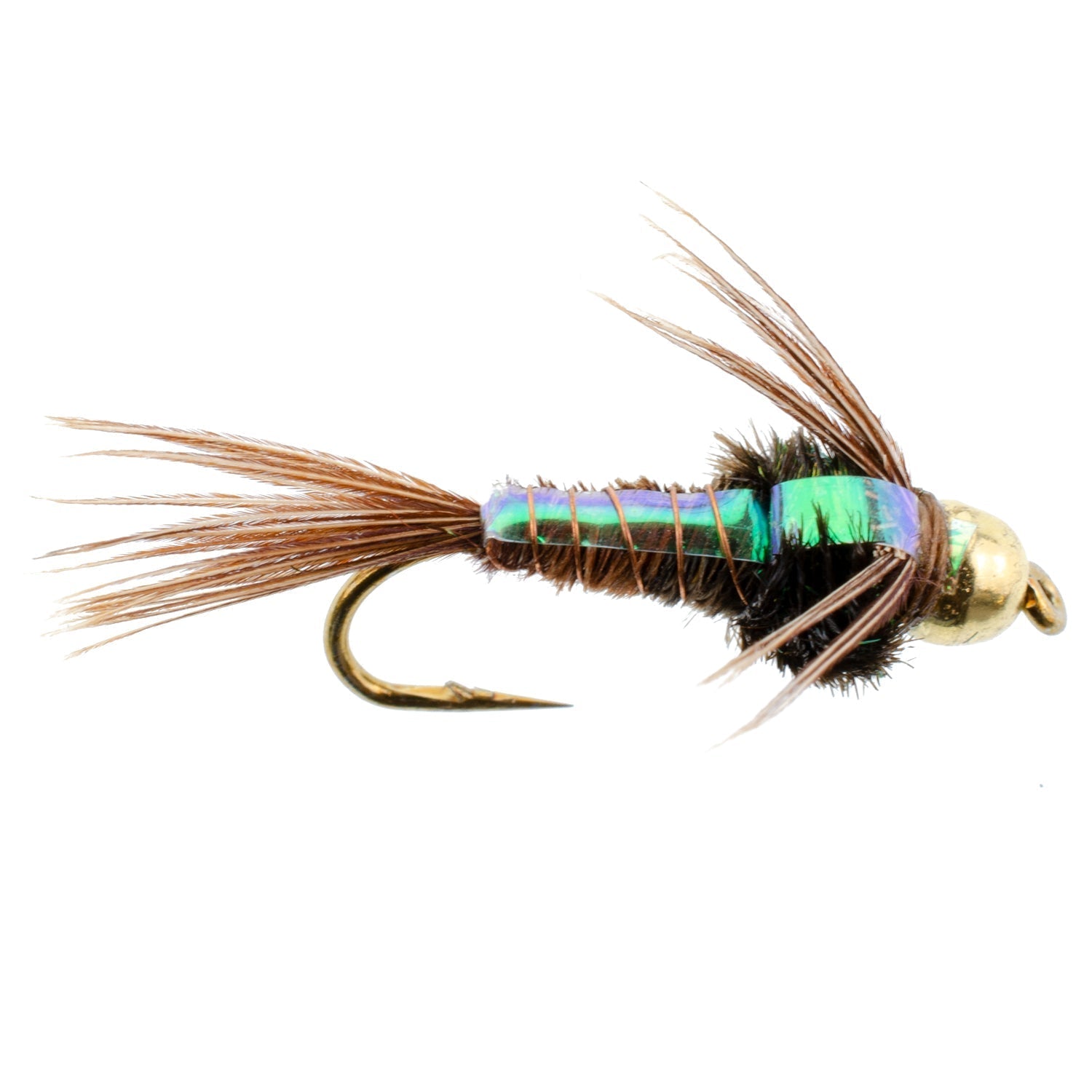 Bead Head Flash Back Pheasant Tail Nymph Fly Fishing Flies - 6 Flies Hook Size 16