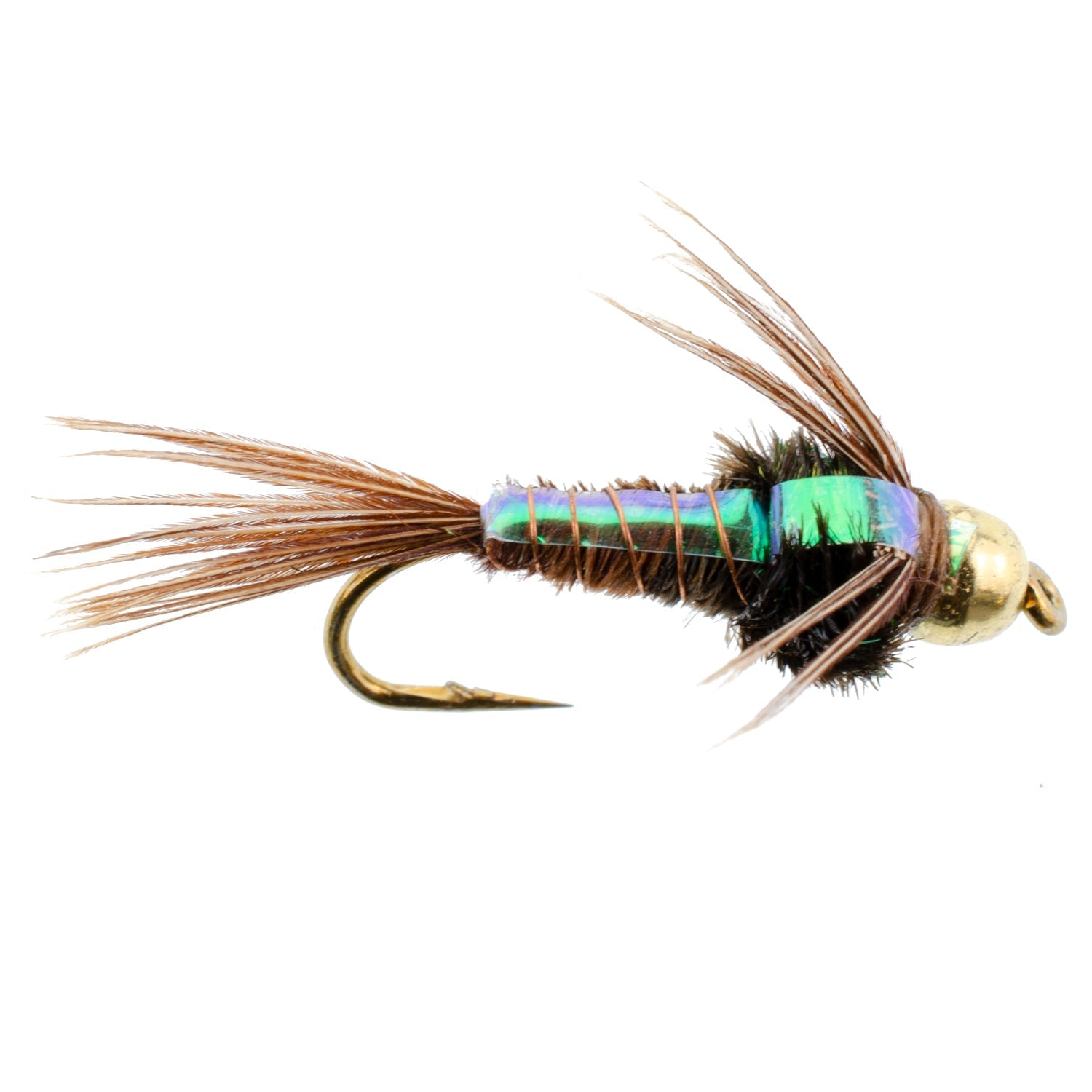 Bead Head Flash Back Pheasant Tail Nymph Fly Fishing Flies - 6 Flies Hook Size 14