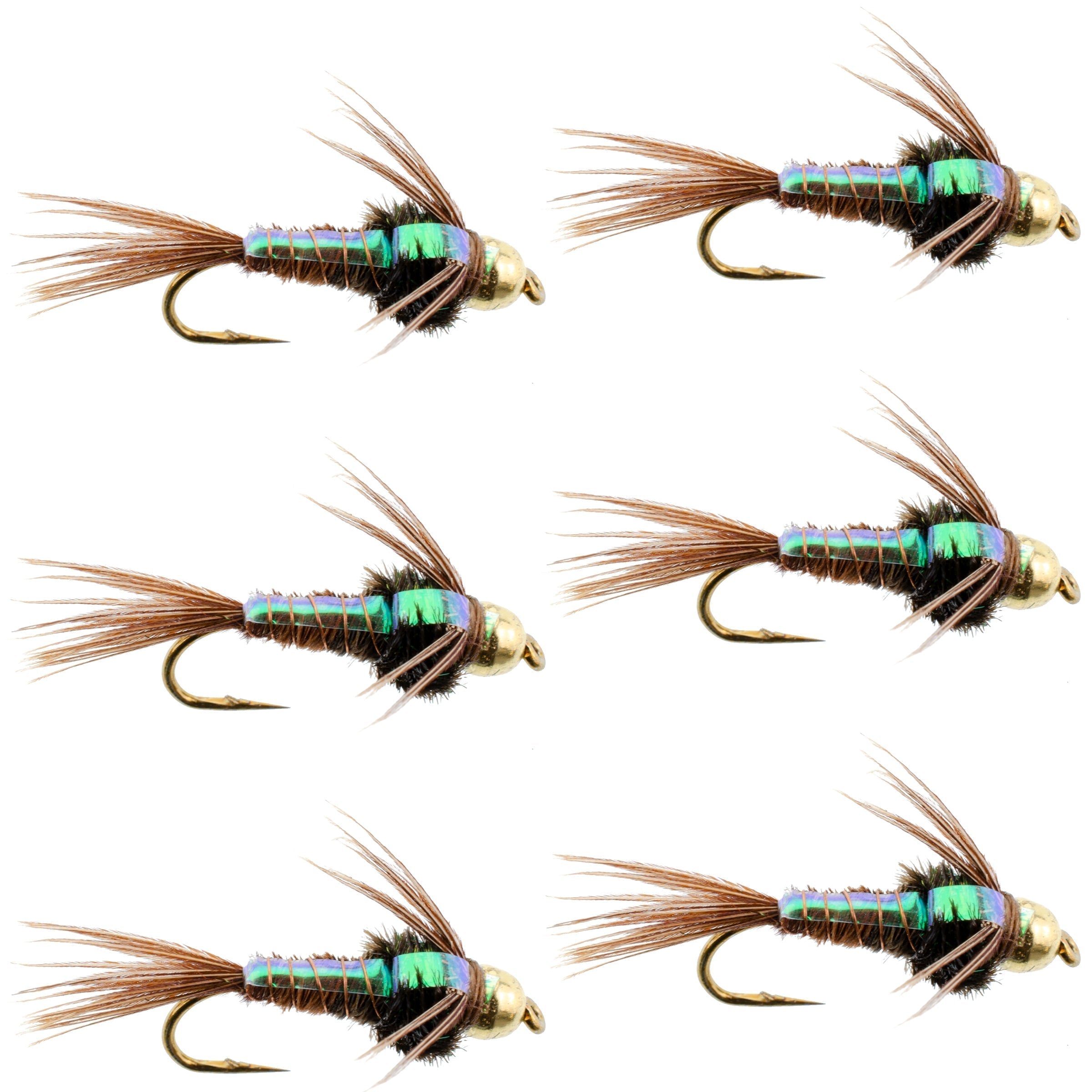 Bead Head Flash Back Pheasant Tail Nymph Fly Fishing Flies - 6 Flies Hook Size 18