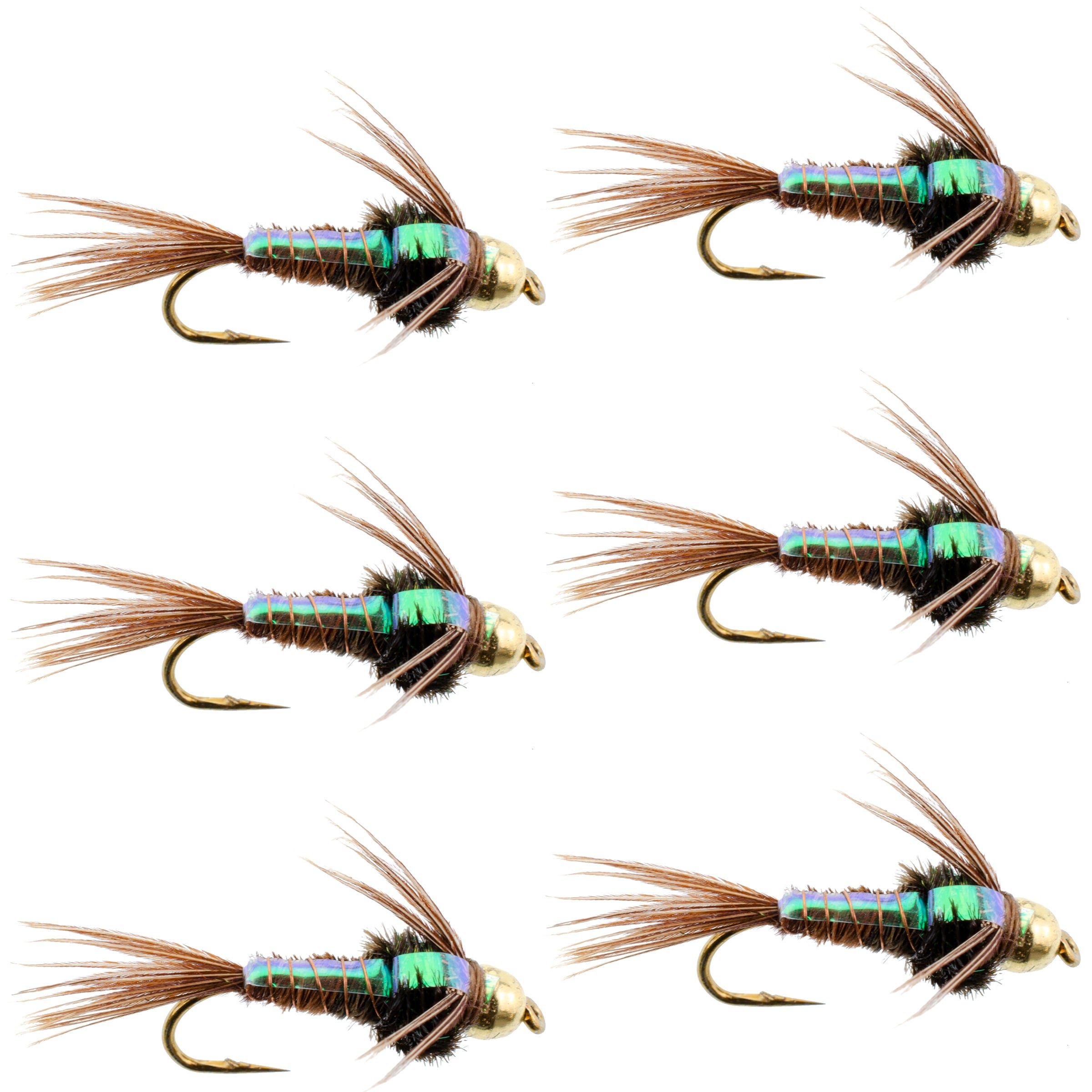 Tungsten Bead Head Flash Back Pheasant Tail Nymph 6 Flies Size 12