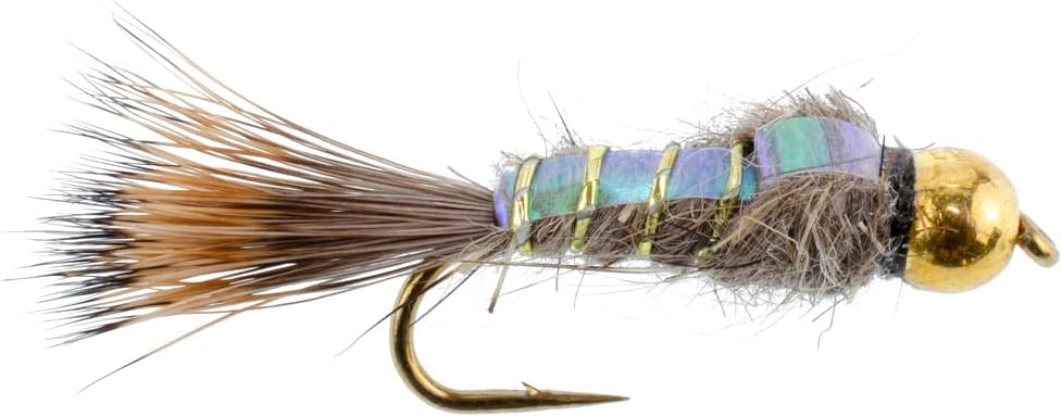 Tungsten Bead Head Nymph Fly Fishing Flies - Flashback Gold Ribbed Hare's Ear Trout Fly - Nymph Wet Fly - 6 Flies Hook Size 14