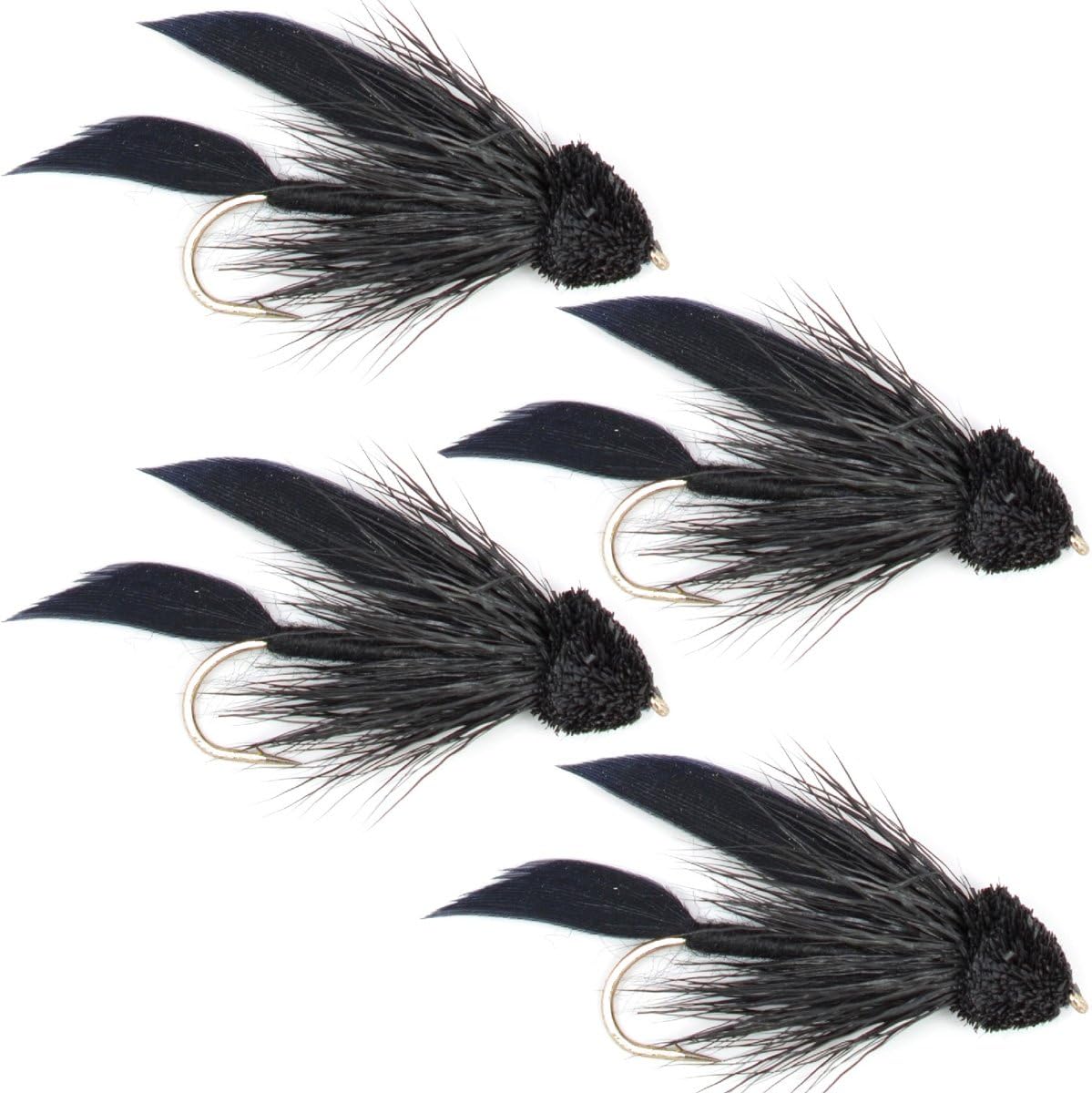 Black Muddler Minnow Fly Fishing Flies - Classic Streamers - Set of 4 Flies Hook Size 4