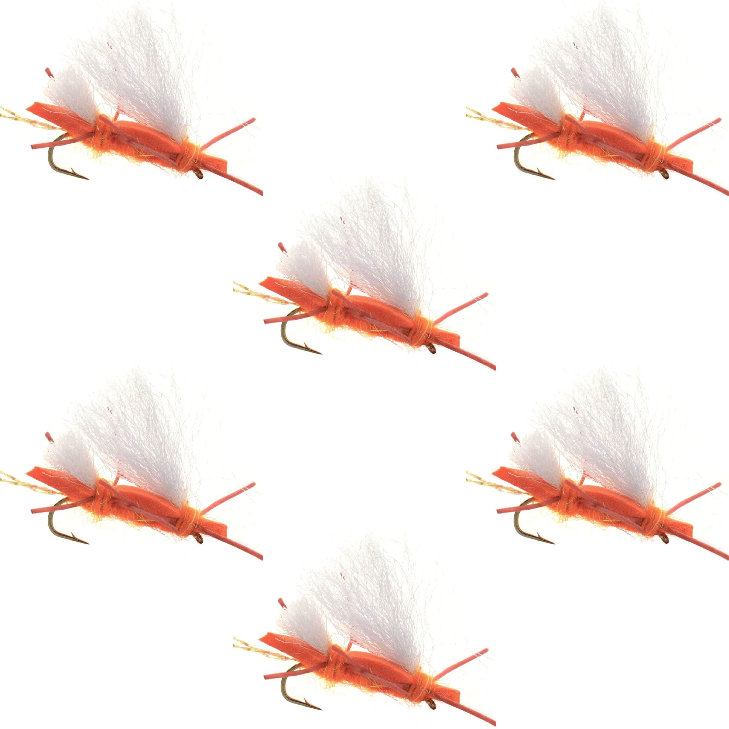 Chubby Chernobyl Ant Orange Foam Body Grasshopper Fly - 6 Flies Hook Size 10