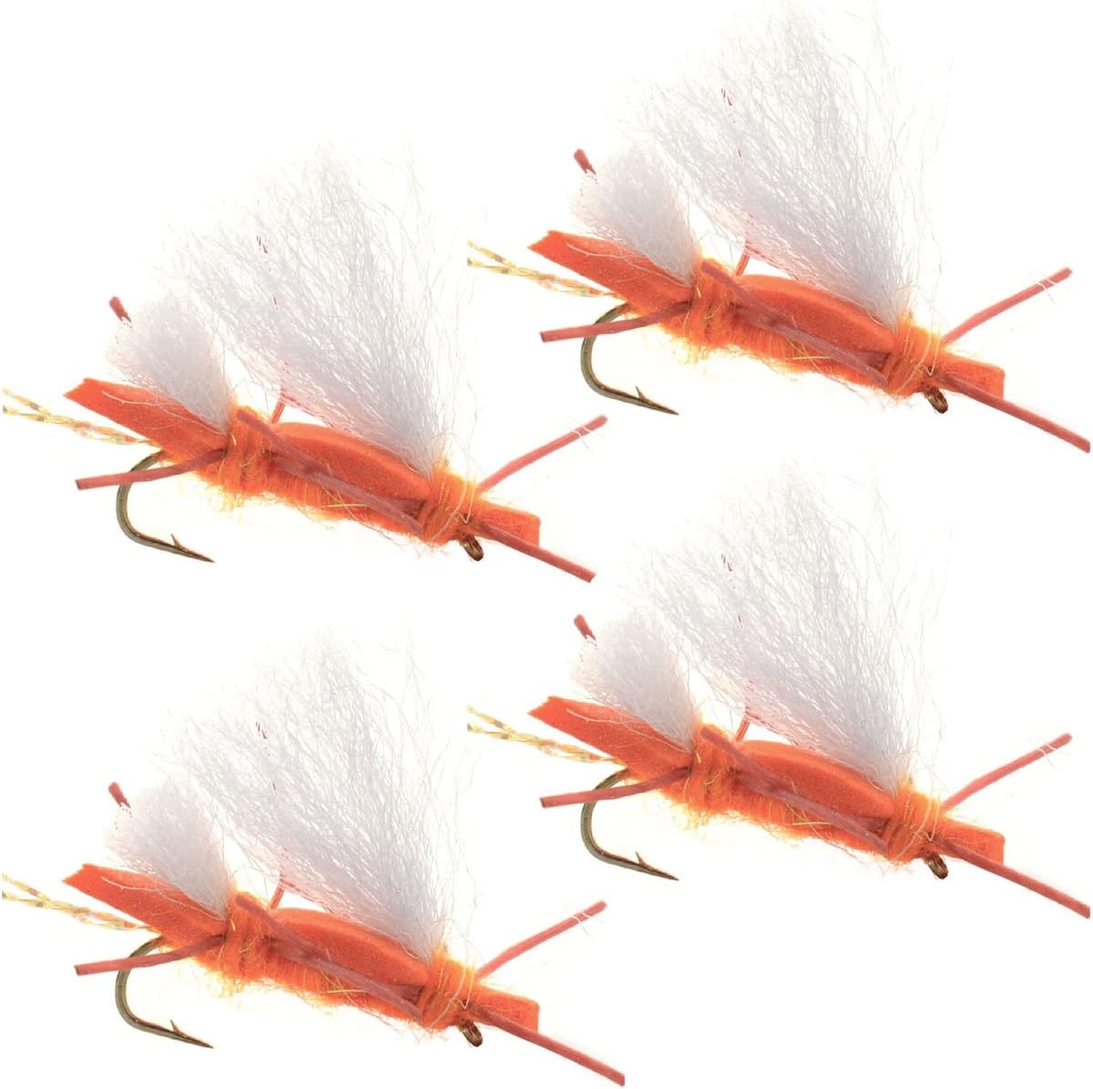 Paquete de 4 moscas de saltamontes con cuerpo de espuma naranja Chubby Chernobyl Ant, tamaño de gancho 10