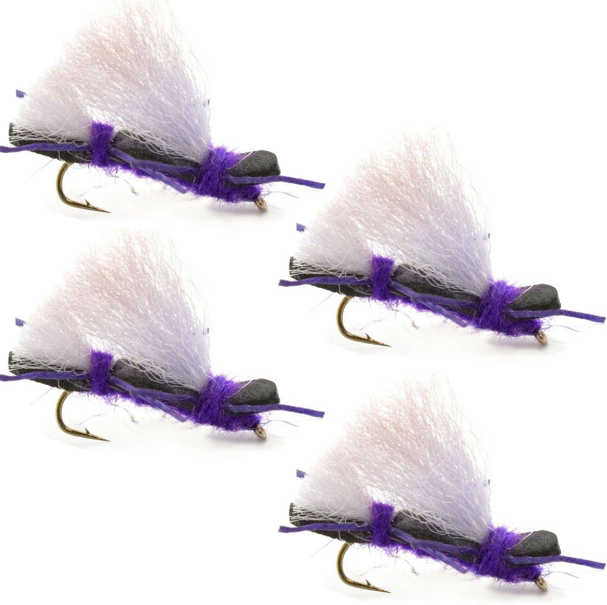 4 Pack Chubby Chernobyl Ant Purple Foam Body Grasshopper Fly - Hook Size 10
