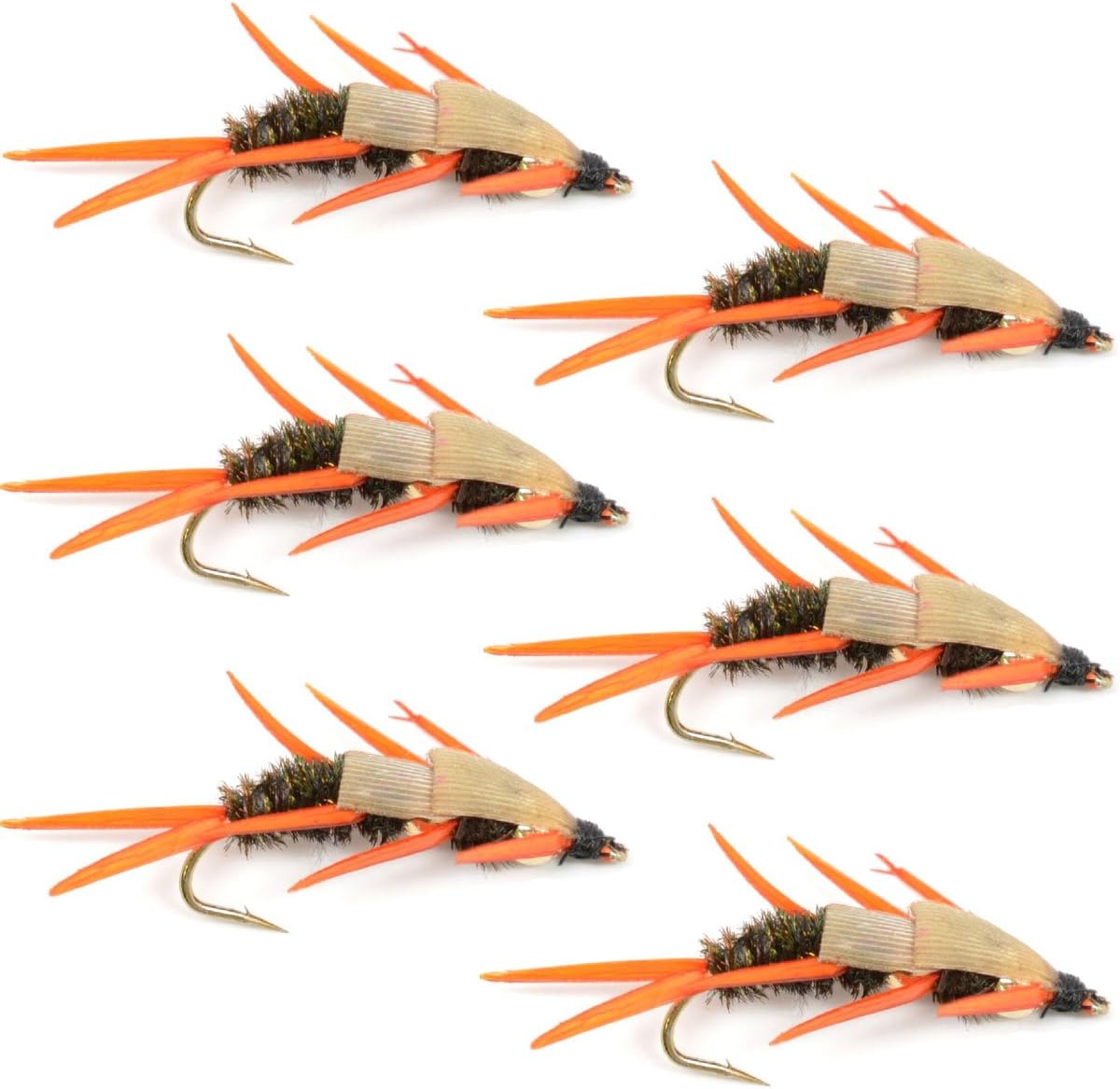 Double Bead Peacock Stonefly Nymph with Amber Biot Legs Fly Fishing Flies - 6 Flies Hook Size 8