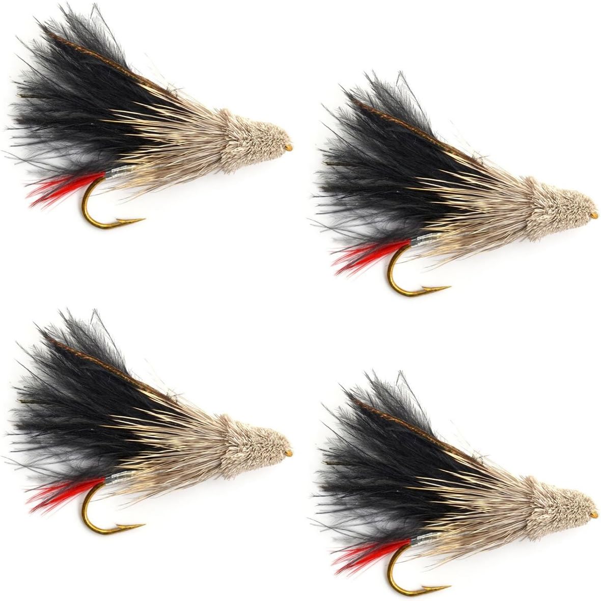 Black Marabou Muddler Minnow Streamer Flies - 4 Fly Fishing Flies - Hook Size 4