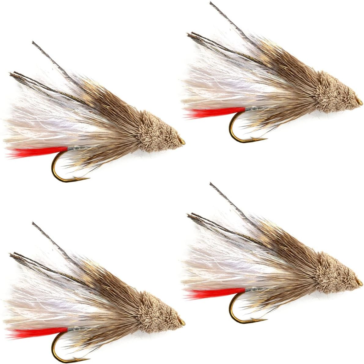 White Marabou Muddler Minnow Streamer Moscas - 4 moscas de pesca con mosca - Tamaño del anzuelo 8 