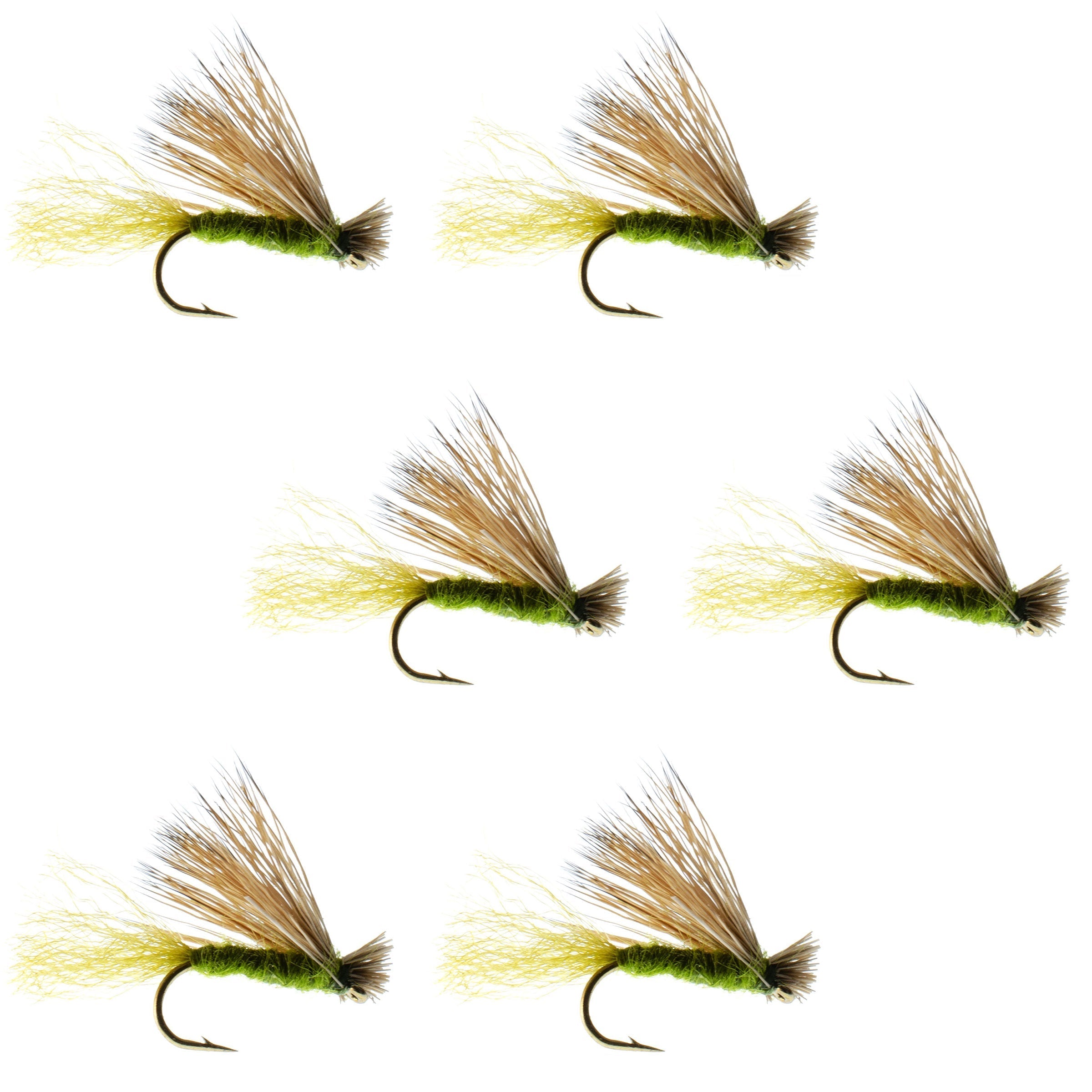 Olive X Caddis Emerging Caddis Adult Trout Dry Fly - 6 Flies Hook Size 14