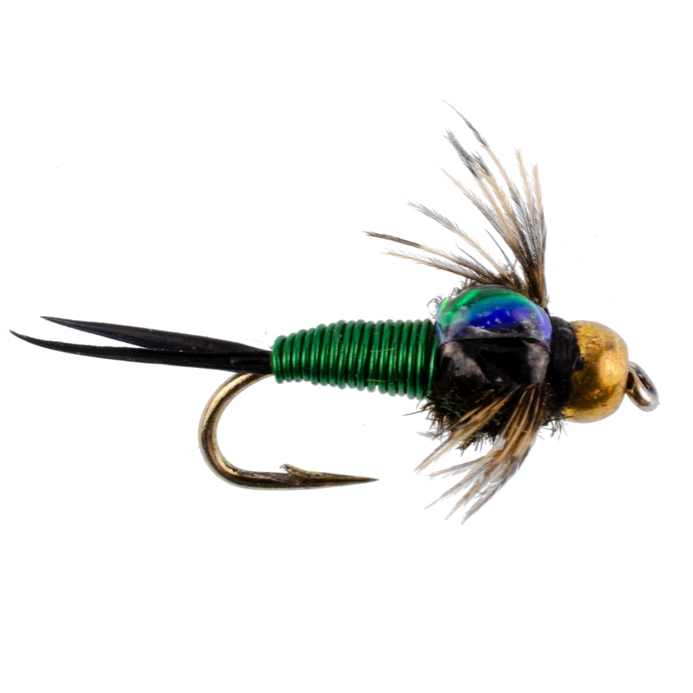 Bead Head Green Copper John Nymph Fly Fishing Flies - Set of 6 Flies Hook Size 16