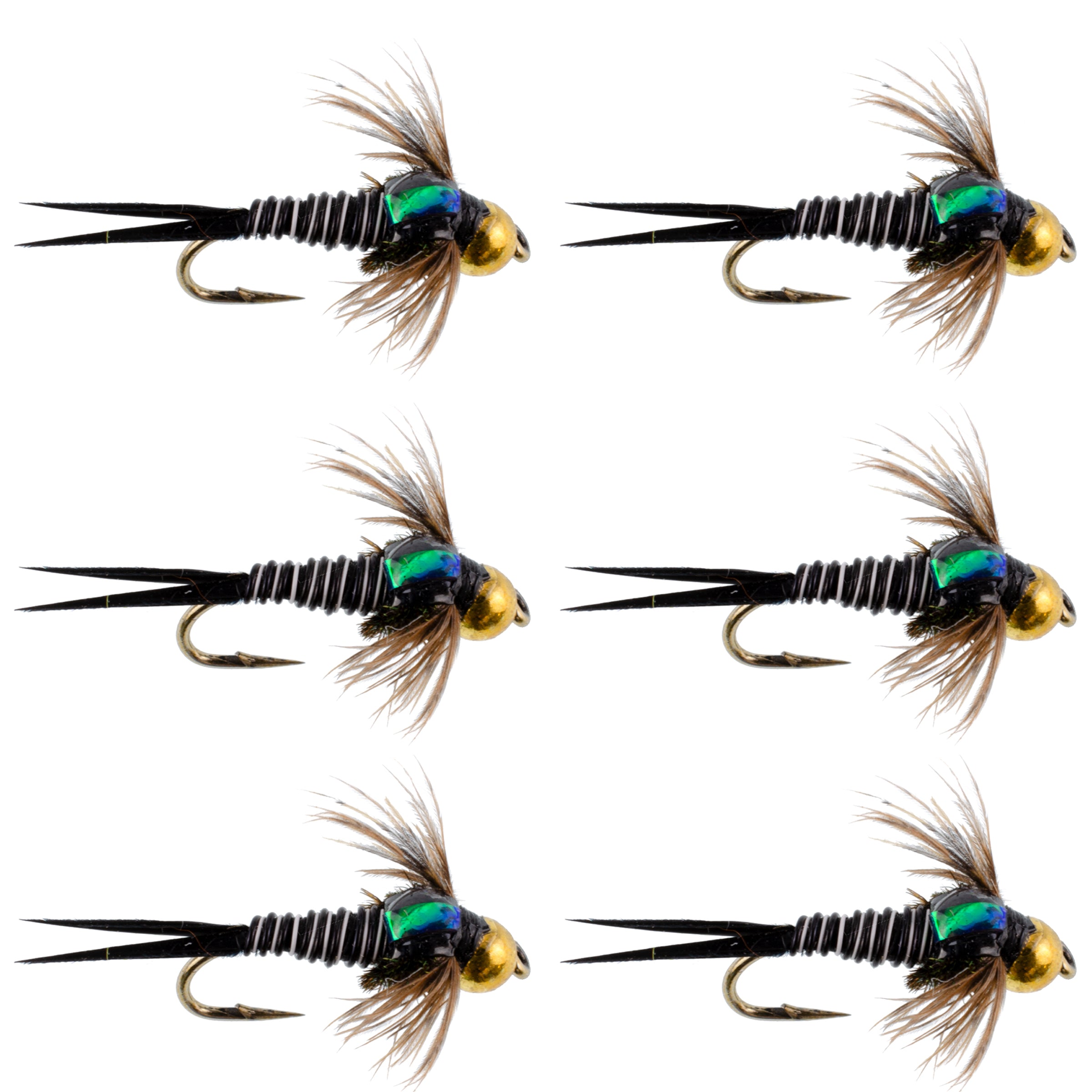 Bead Head Zebra Copper John Nymph Moscas de pesca con mosca – Juego de 6 anzuelos para moscas, tamaño 14 