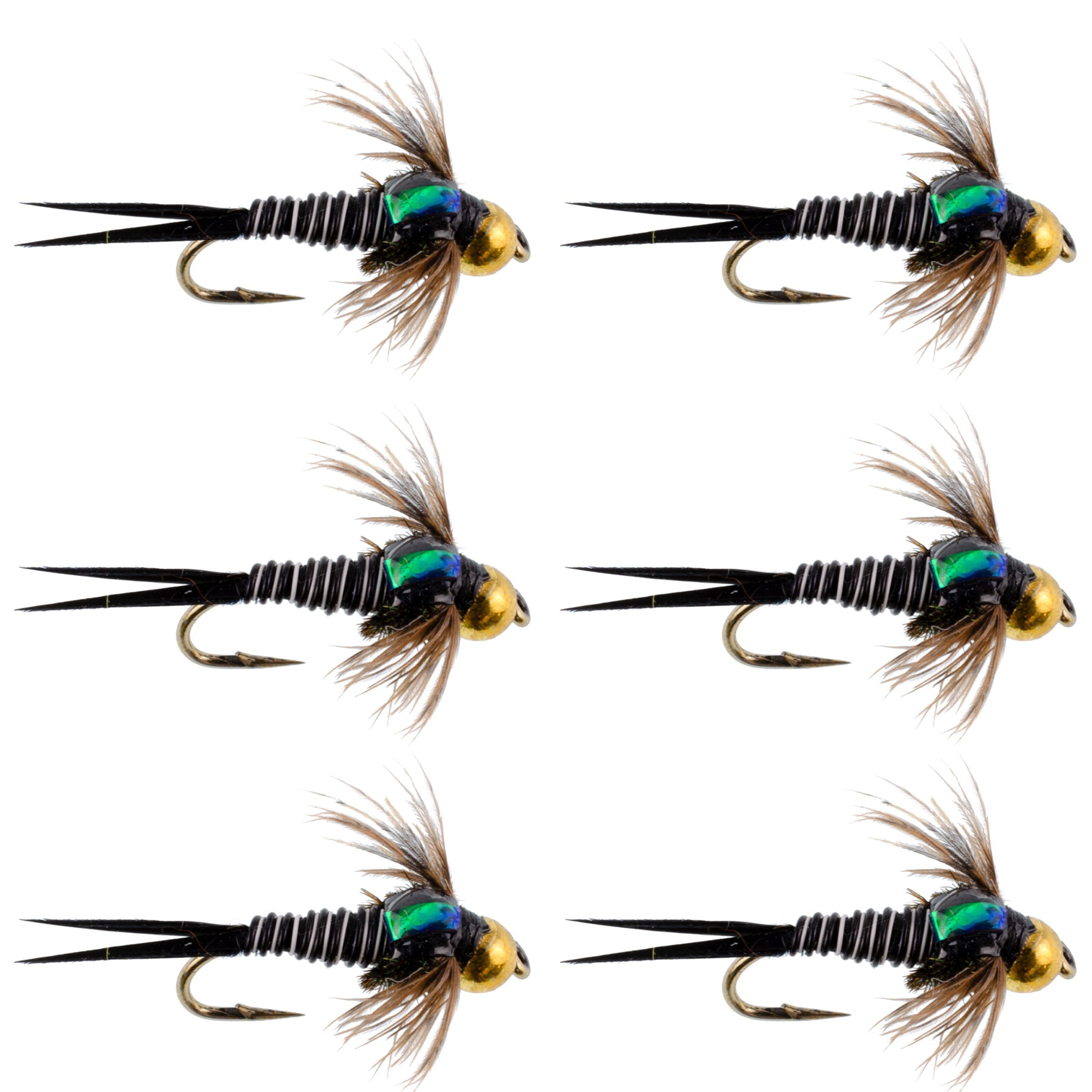 Bead Head Zebra Copper John Nymph Fly Fishing Flies - Set of 6 Flies Hook Size 12