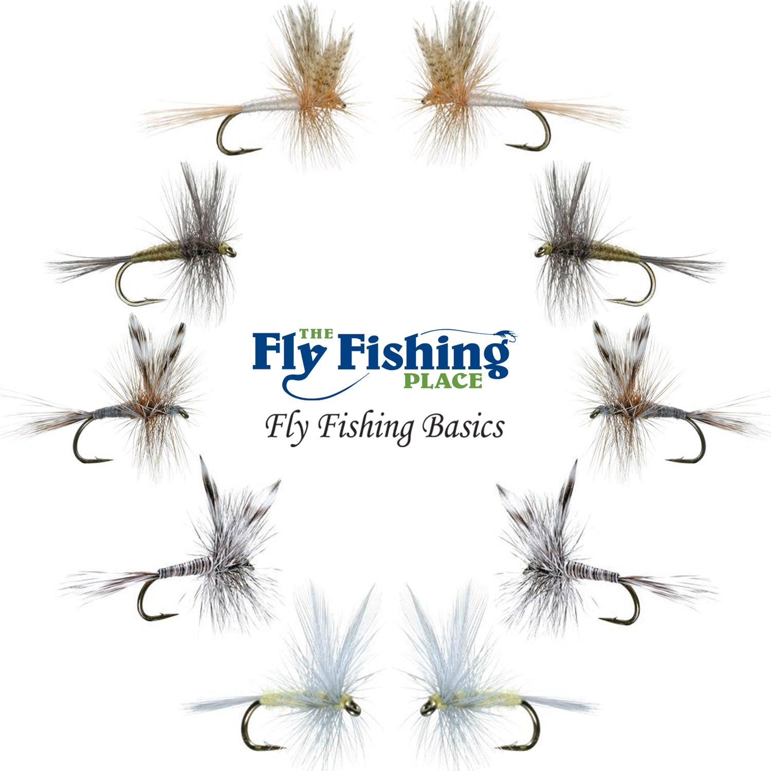The Fly Fishing Place Basics Collection - Surtido clásico de moscas secas - 10 moscas de pesca secas - 5 patrones - Tamaños de anzuelo 12, 14, 16 