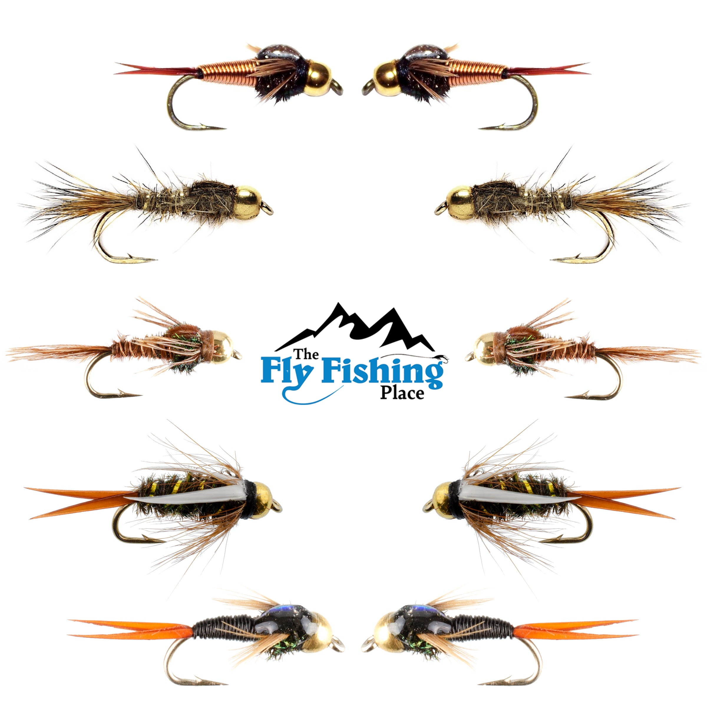Basics Collection - Copper John and Bead Head Nymph Assortment - 10 Wet Flies - 5 Patterns - Hook Sizes 10, 12, 14, 16