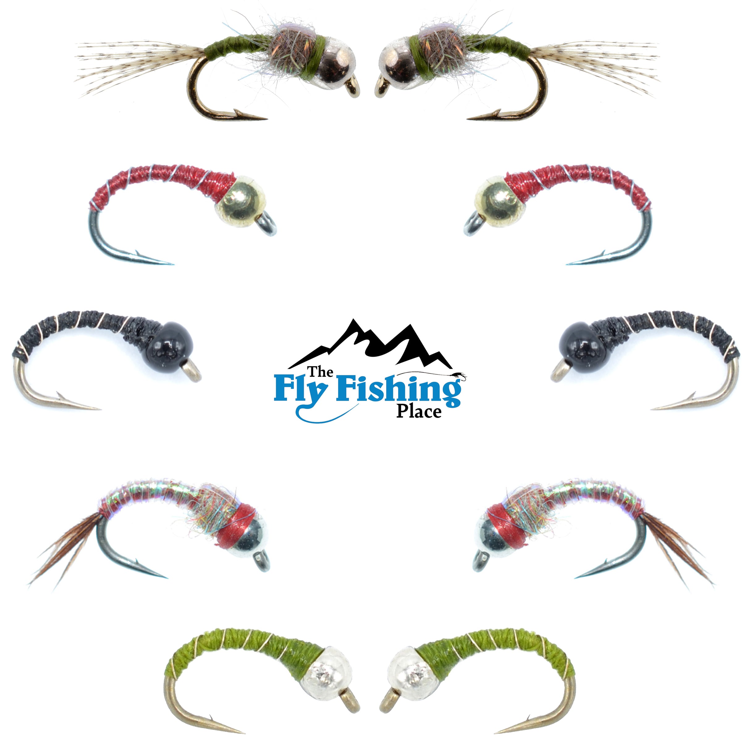 Basics Collection - Essential Bead Head Midge Nymph Assortment - 10 Wet Flies - 5 Patterns - Hook Sizes 14, 16, 18