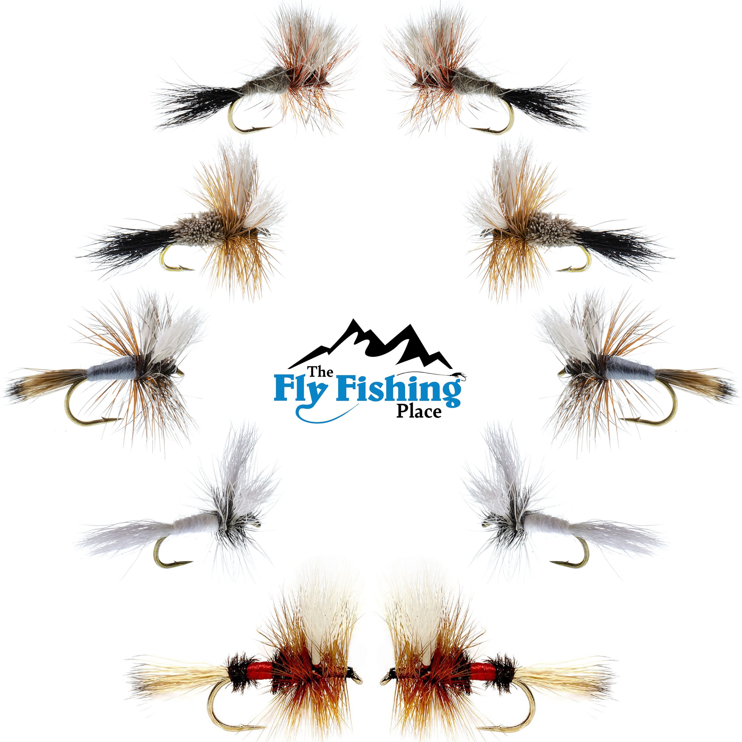 Colección Basics - Surtido de moscas secas Wulff - 10 moscas de pesca secas - 5 patrones - Tamaños de anzuelo 10, 12, 14 