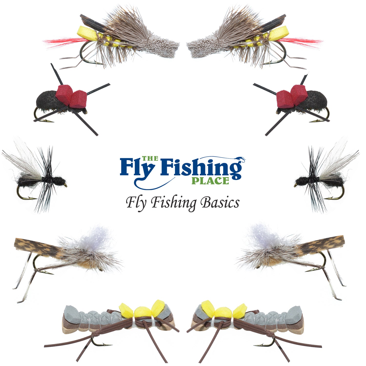 The Fly Fishing Place Basics Collection - Surtido de moscas secas terrestres - 10 moscas de pesca secas - Patrones de moscas para pesca de tolva, hormigas y escarabajos - Tamaños de anzuelo 10, 12 y 14 