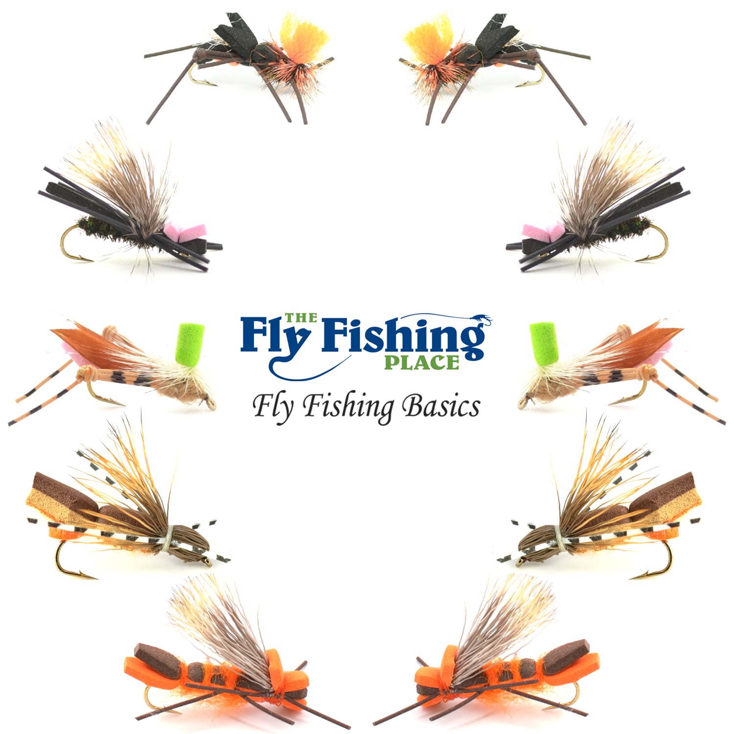 Colección Basics - Surtido de moscas secas Foam Hoppers #2 - 10 moscas saltamontes para pesca seca - 5 patrones - Tamaño del anzuelo 10 