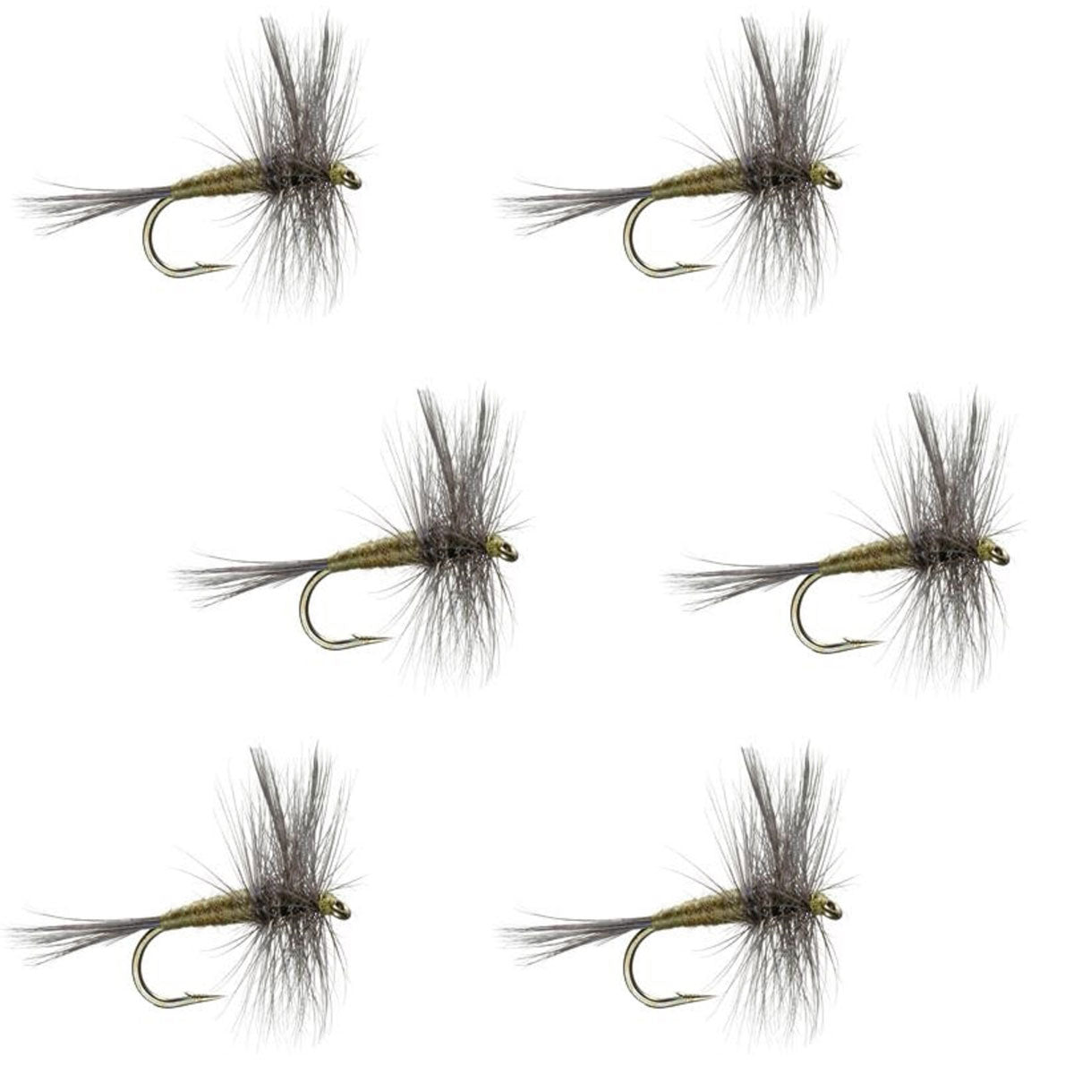 Moscas de pesca con mosca seca para trucha clásica BWO de oliva con alas azules, juego de 6 moscas, tamaño 18
