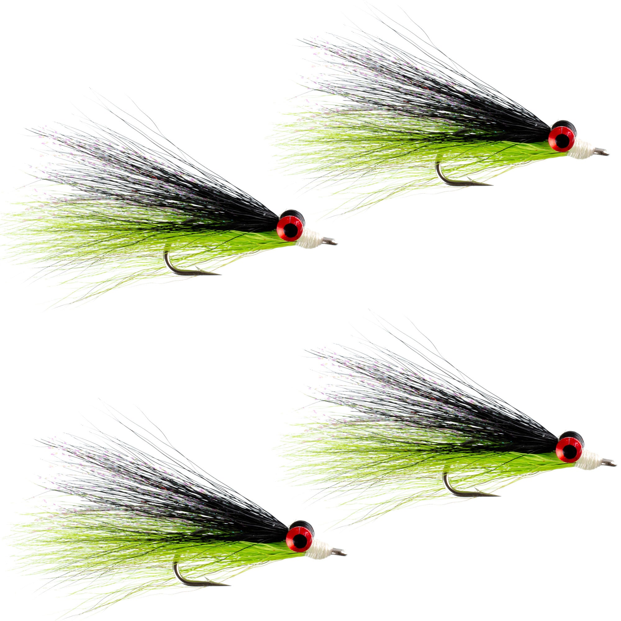 Clousers Deep Minnow Chartreuse Black - Moscas de pesca con mosca Streamer - 4 moscas de agua salada y lubina - Tamaño del anzuelo 1/0 