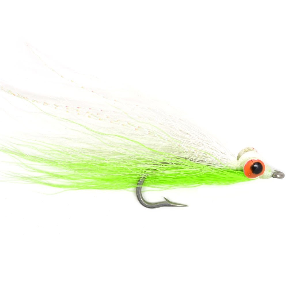 Clousers Deep Minnow Chartreuse White - Streamer Fly Fishing Flies - 4 Saltwater and Bass Flies - Hook Size 1/0