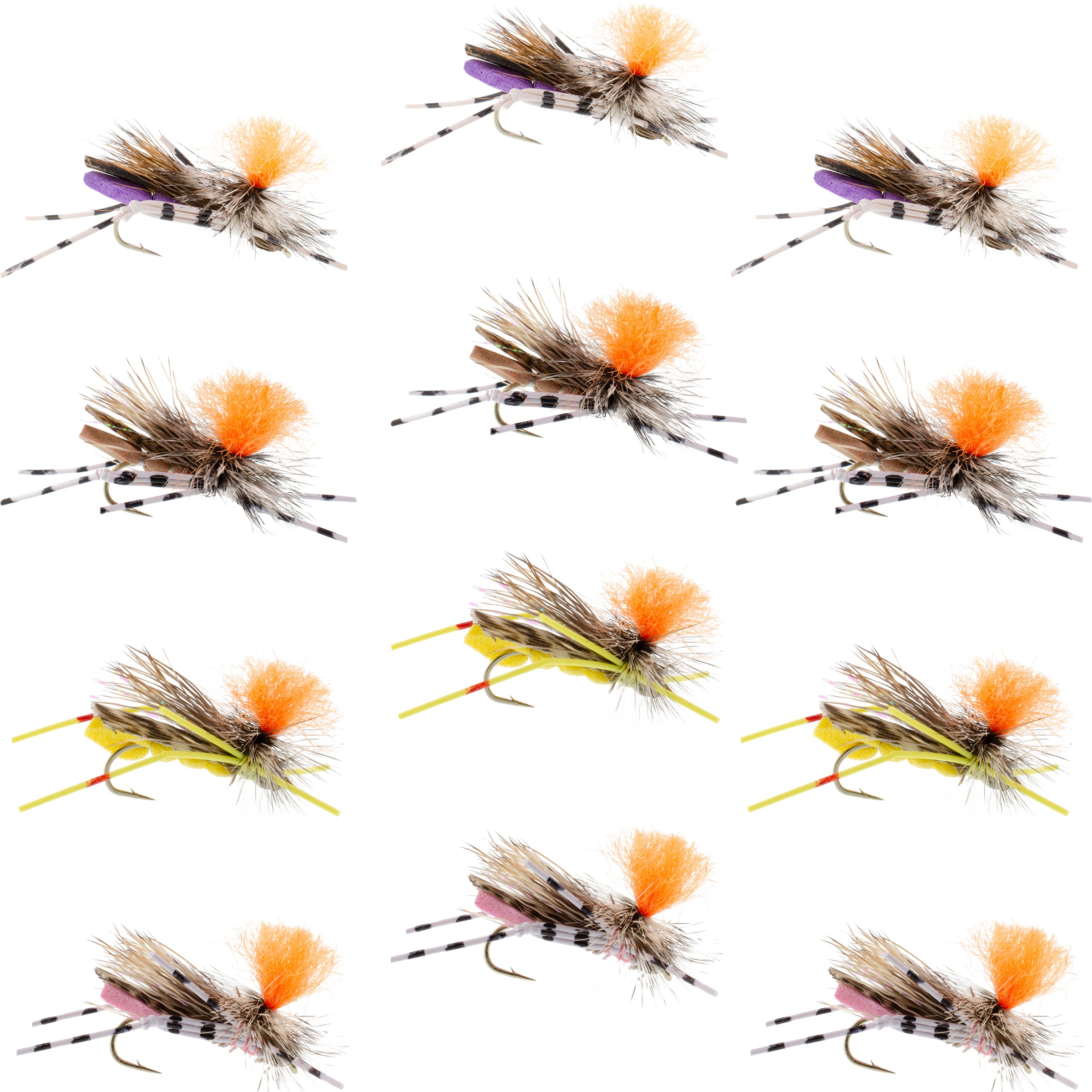 Trout Fly Assortment - High Visibility Feth Grasshopper Dry Fly Collection 1 Dozen Flies - Foam Body Hopper Flies - Size 10