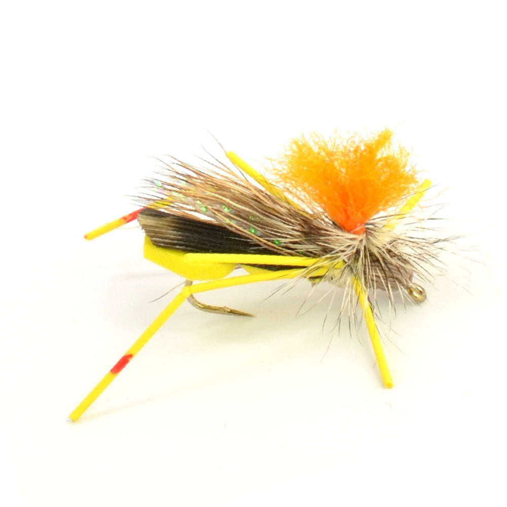 Paquete de 3 Feth Hopper Yellow - Patrón de mosca de saltamontes de espuma - Tamaño del anzuelo 10