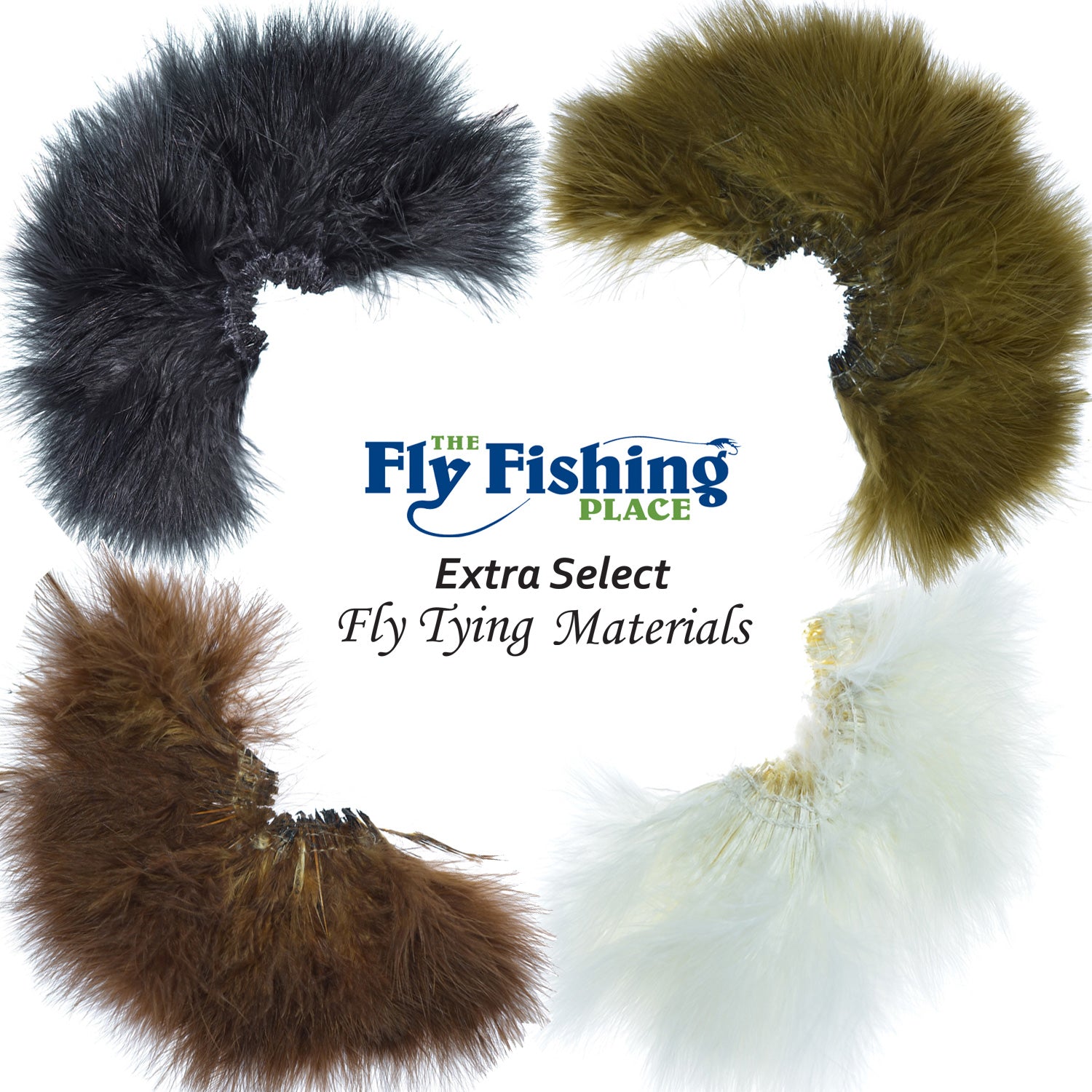 Select Strung Long Spey Marabou Master Pack - 4 Colors - White Dark Brown Sculpin Olive Black