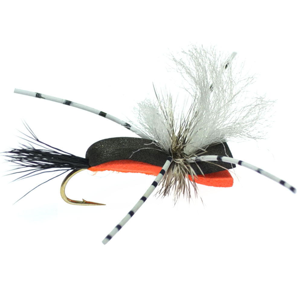Hippie Stomper Black Orange Foam Body Grasshopper Dry Fly - 4 Flies Size 10
