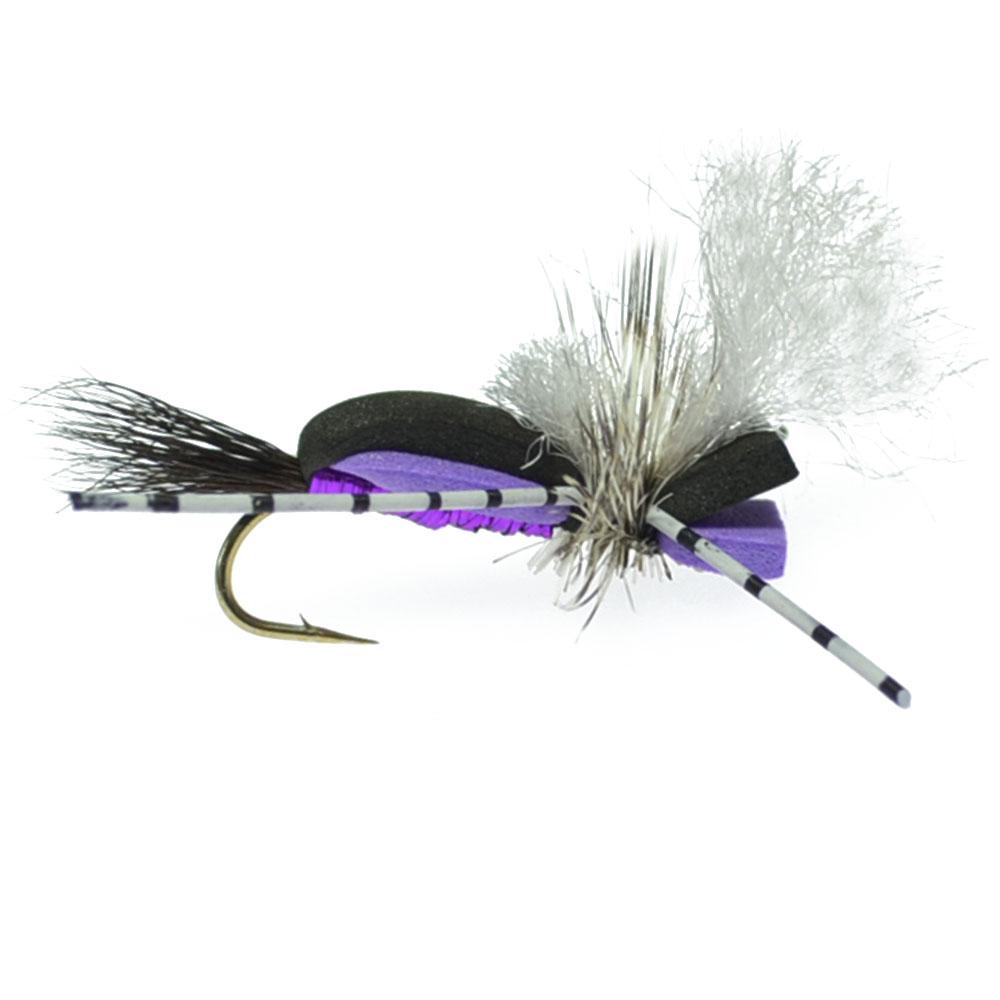 Hippie Stomper Black Purple Foam Body Grasshopper Dry Fly - 4 flies Size 14