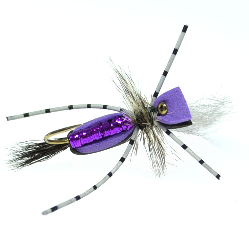 Hippie Stomper Black Purple Foam Body Grasshopper Dry Fly - 4 Flies Size 10