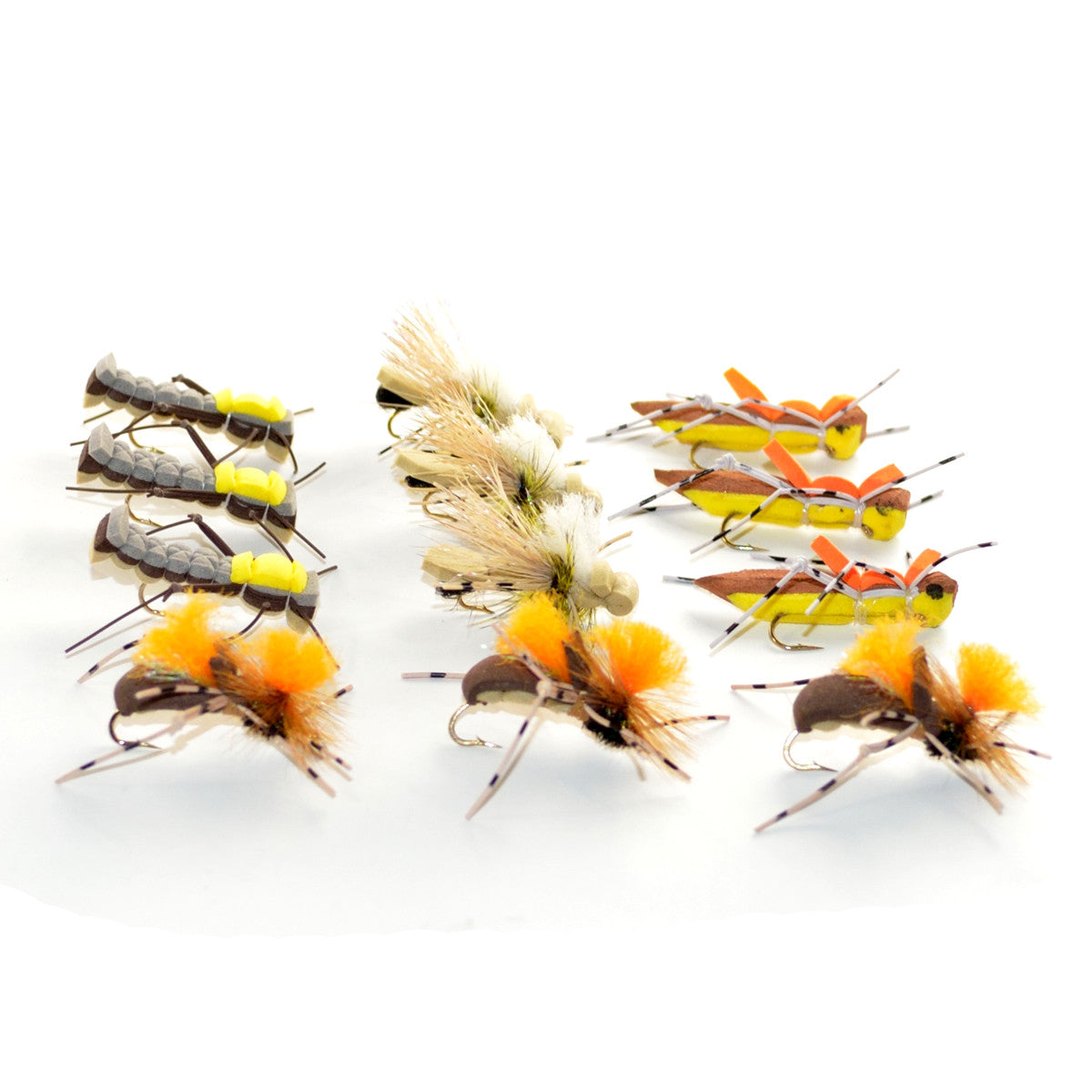 Surtido de moscas para trucha, cuerpo de espuma con tolva cuentagotas, 12 moscas, 4 patrones, colección de moscas para pesca de trucha 