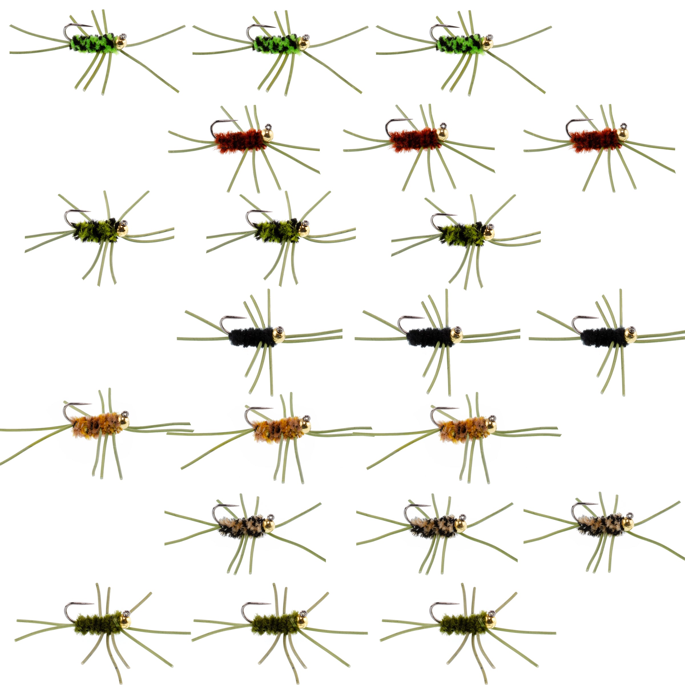 Cuentas de tungsteno Jigged Pat's Rubber Legs Surtido de moscas para pesca con mosca, patrón de mosca húmeda para trucha y lubina, 21 moscas, 7 colores, tamaño de anzuelo 10 