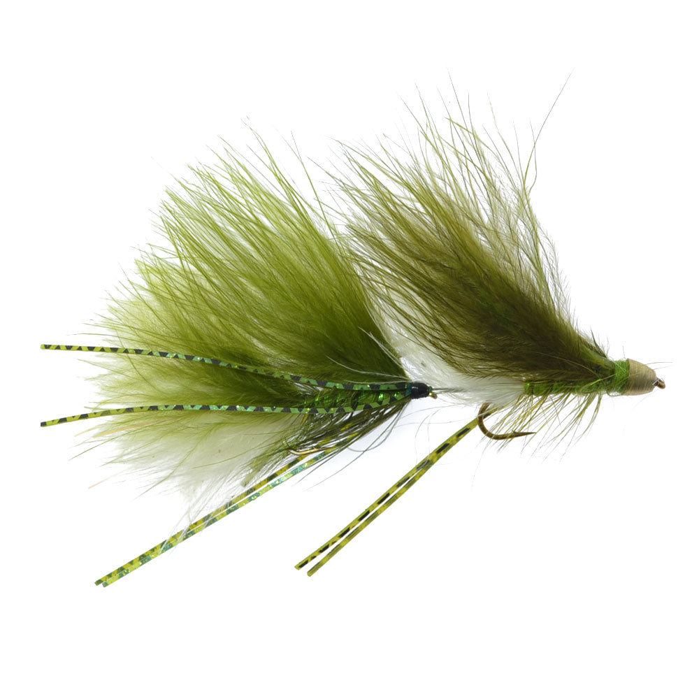 Peanut Envy Streamer Olive/White - Size 6 - Articulated Trout Bass Steelhead Salmon and Bass Fly Fishing Flies