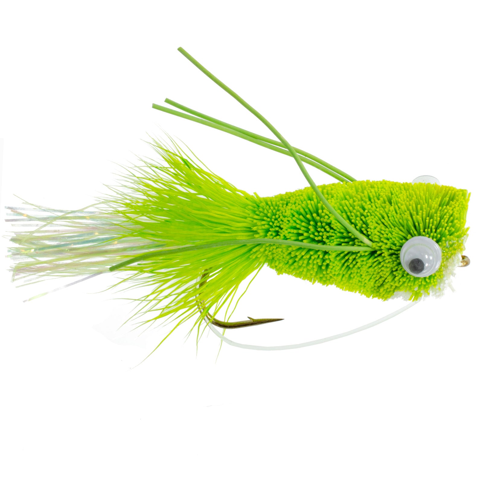 Paquete de 3 Flashtail Bass Popper tamaño 6 – Chartreuse Bass pesca con mosca Bug Wide Gape Bass ganchos con protector de malezas