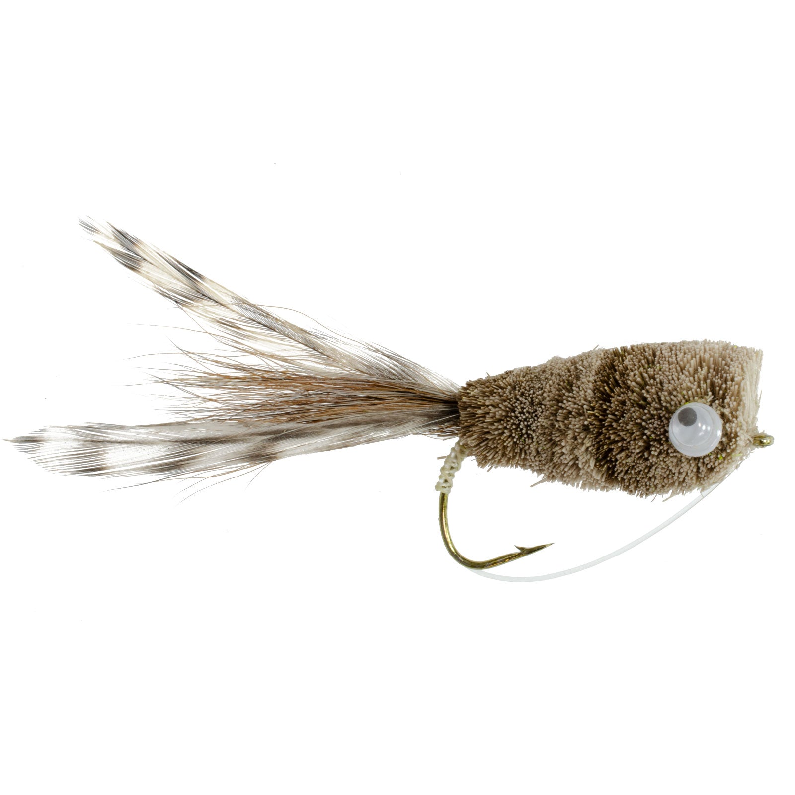 Natural Deer Hair and Grizzly Bass Popper Size 8 Bass Fly Fishing Bug Wide Gape Bass Hooks With Weed Guard